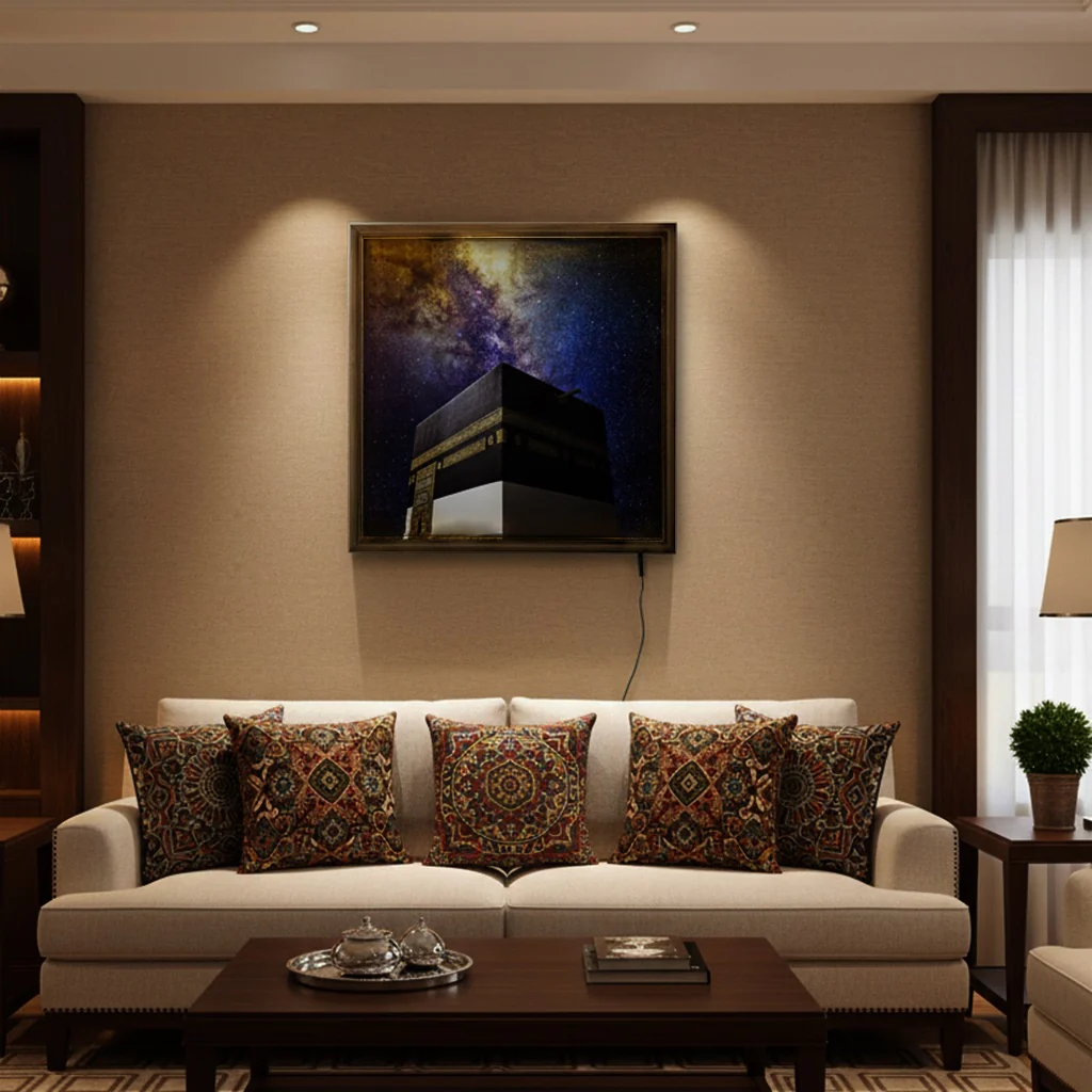 Kaaba, Bayt Allah - Islamic Wall Art, Fabric Printing | LED Lighted - Milky Way Background - Image 10