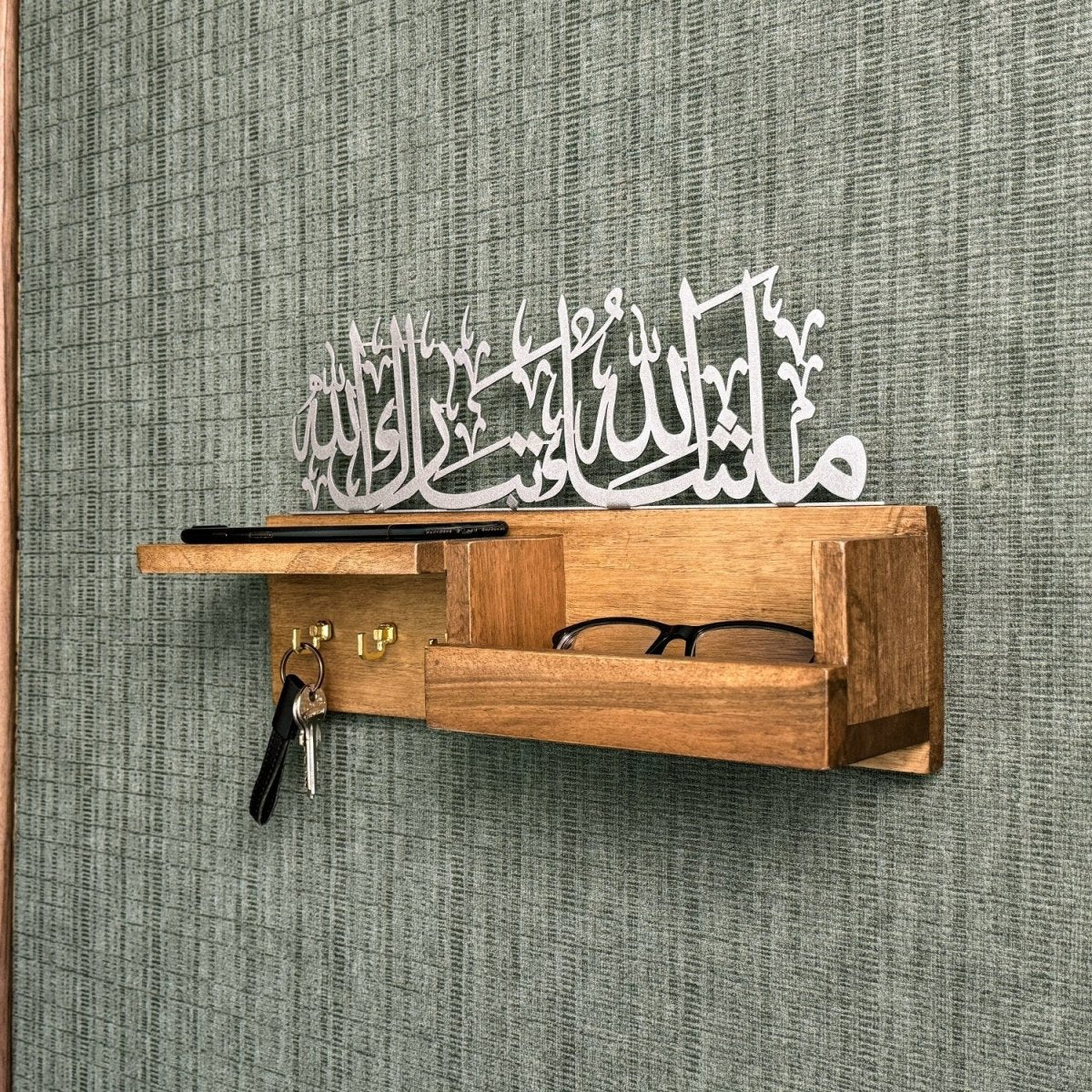 Islamic Key Holder & Mail Shelf | Mashallah Tabarakallah - Wooden Wall Decor - Image 6
