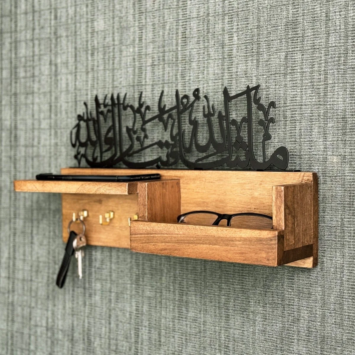 Islamic Key Holder & Mail Shelf | Mashallah Tabarakallah - Wooden Wall Decor - Image 7