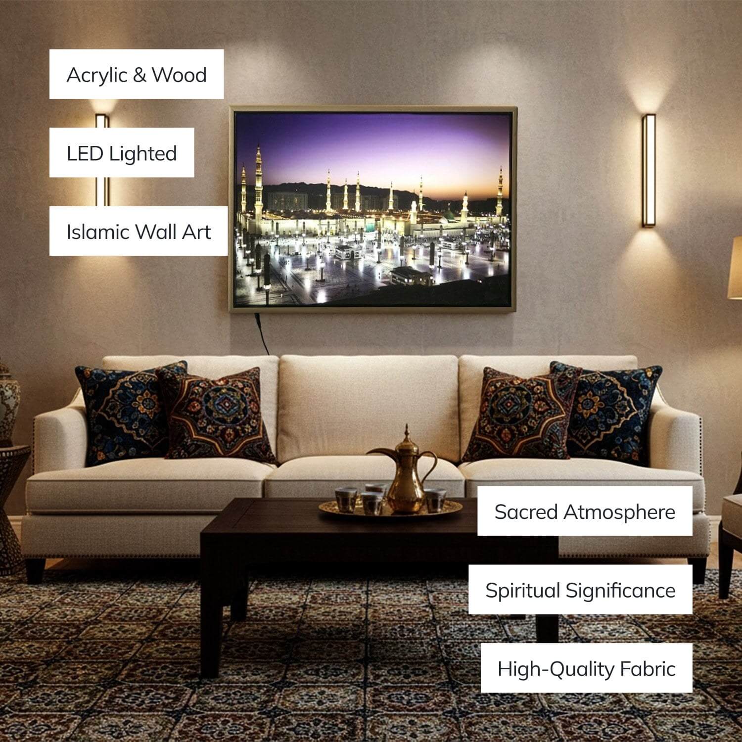 Masjid An Nabawi - Islamic Wall Art Decor | LED Lighted Fabric Printing - Image 4