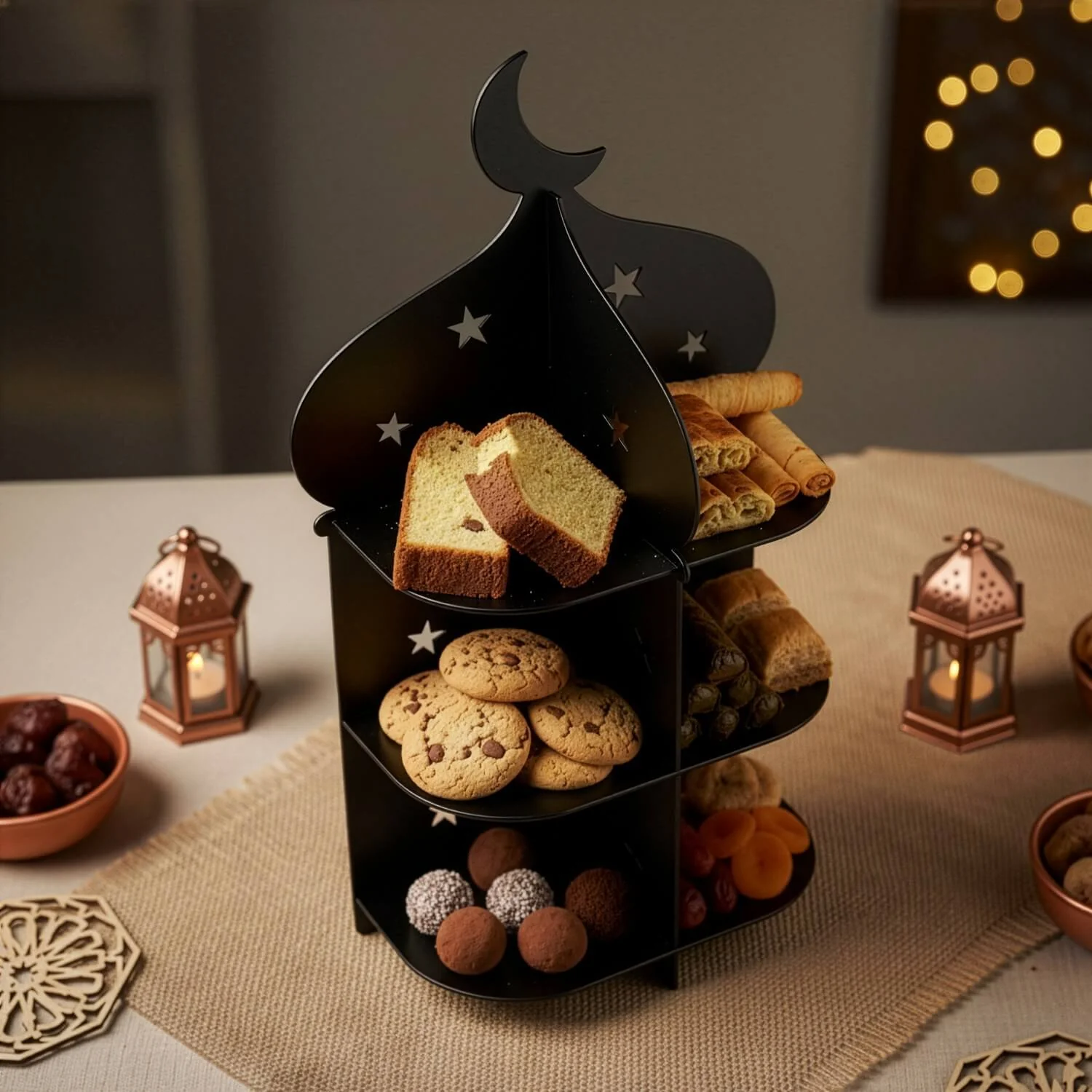 Metal Minaret Serving Stand – Ramadan Iftar Date & Sweet Tray - Image 10