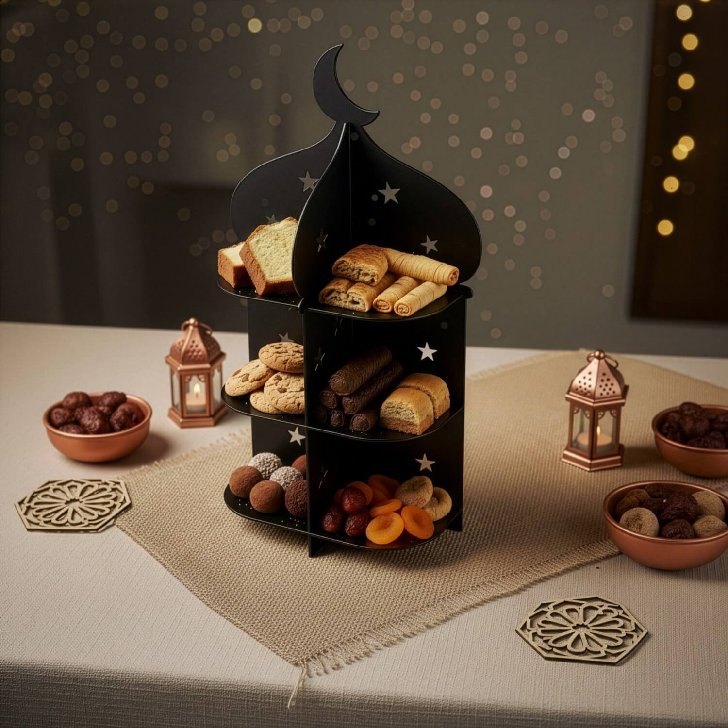Metal Minaret Serving Stand – Ramadan Iftar Date & Sweet Tray - Image 12