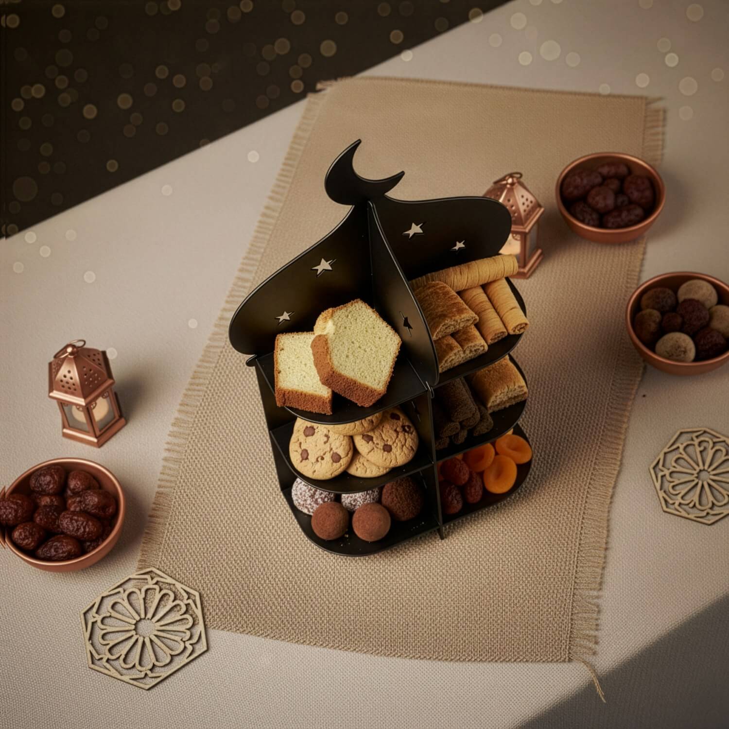 Metal Minaret Serving Stand – Ramadan Iftar Date & Sweet Tray - Image 13