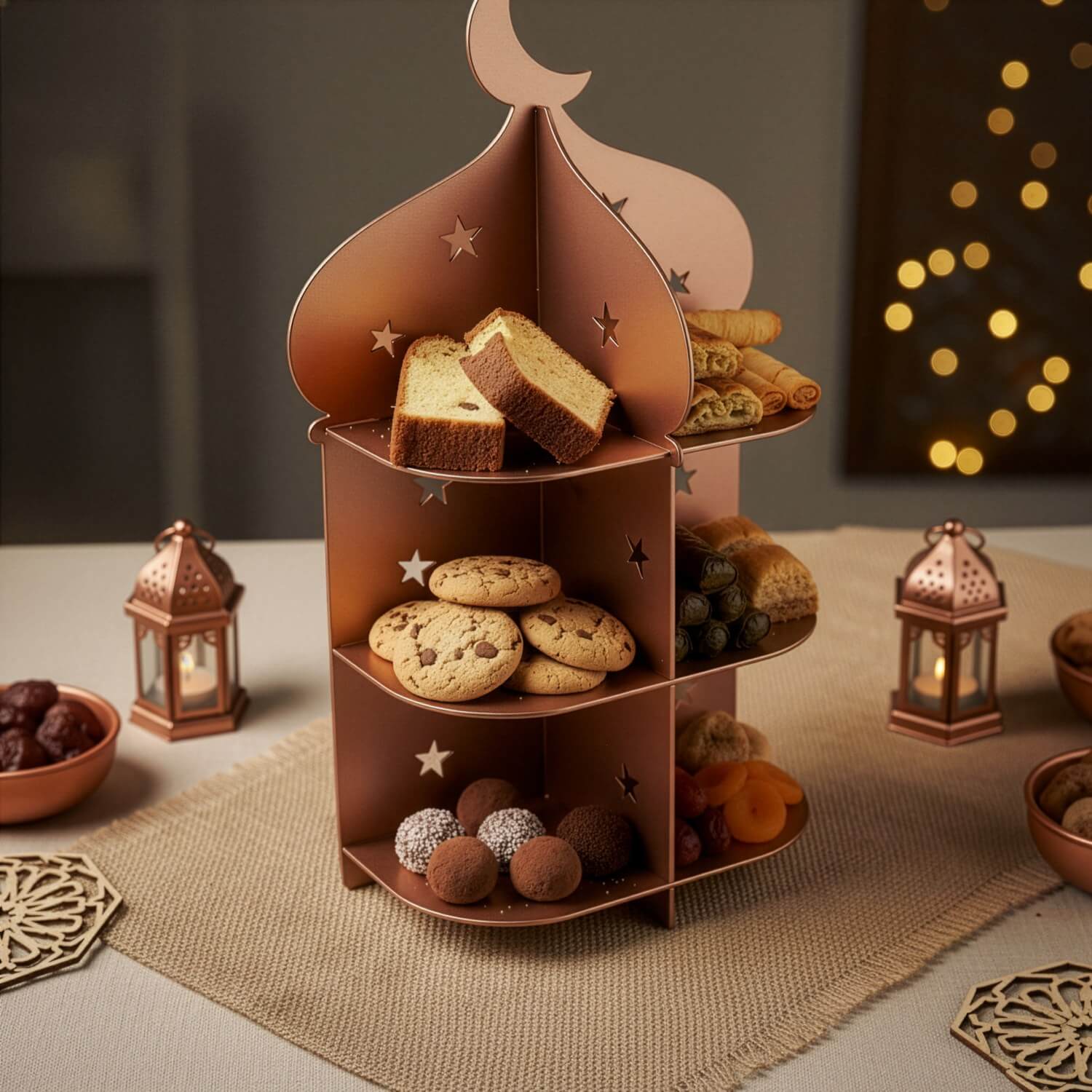 Metal Minaret Serving Stand – Ramadan Iftar Date & Sweet Tray - Image 14