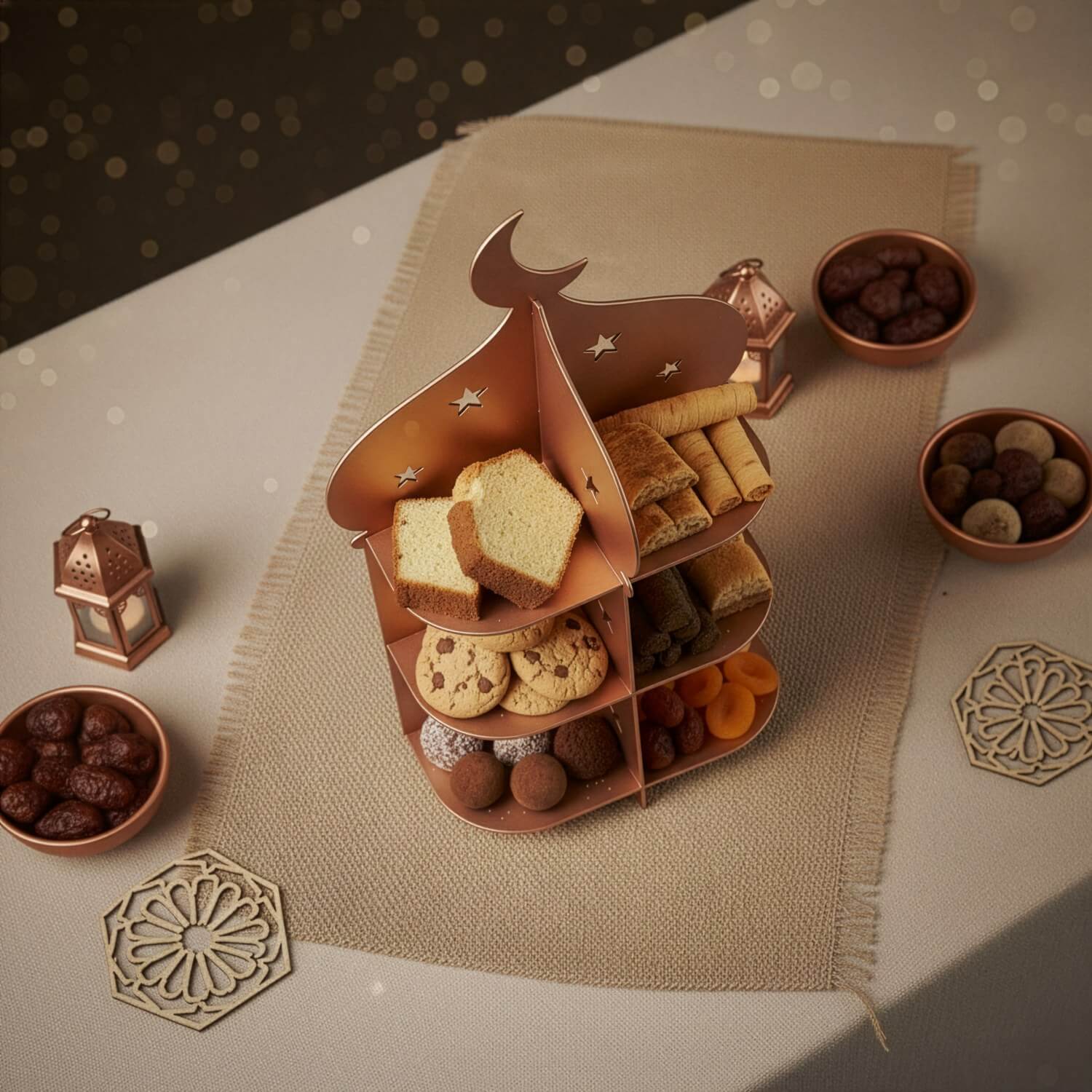 Metal Minaret Serving Stand – Ramadan Iftar Date & Sweet Tray - Image 17