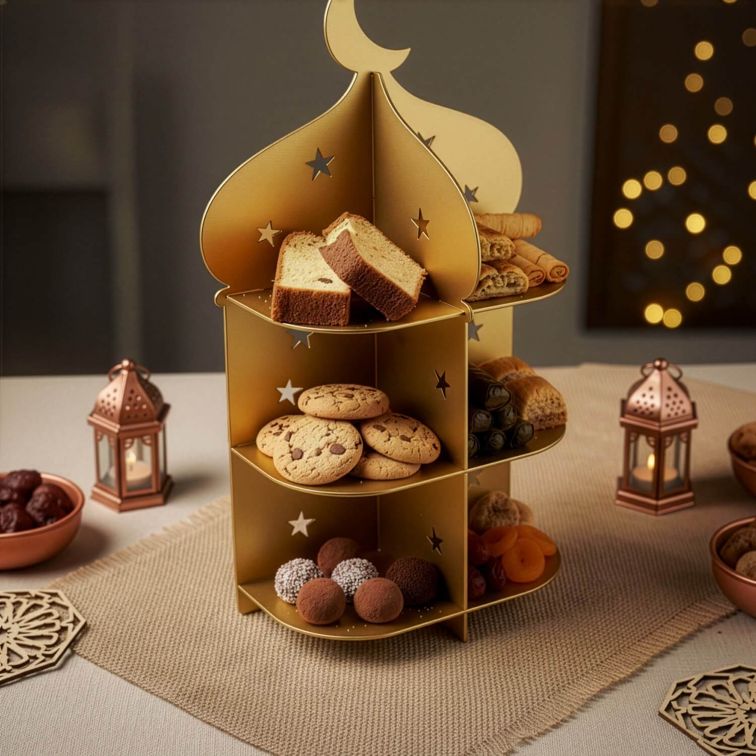Metal Minaret Serving Stand – Ramadan Iftar Date & Sweet Tray - Image 18