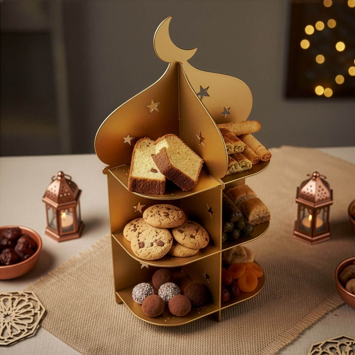 Metal Minaret Serving Stand – Ramadan Iftar Date & Sweet Tray - Image 19