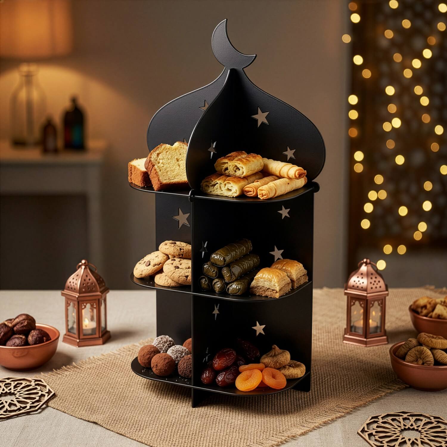 Metal Minaret Serving Stand – Ramadan Iftar Date & Sweet Tray - Image 2
