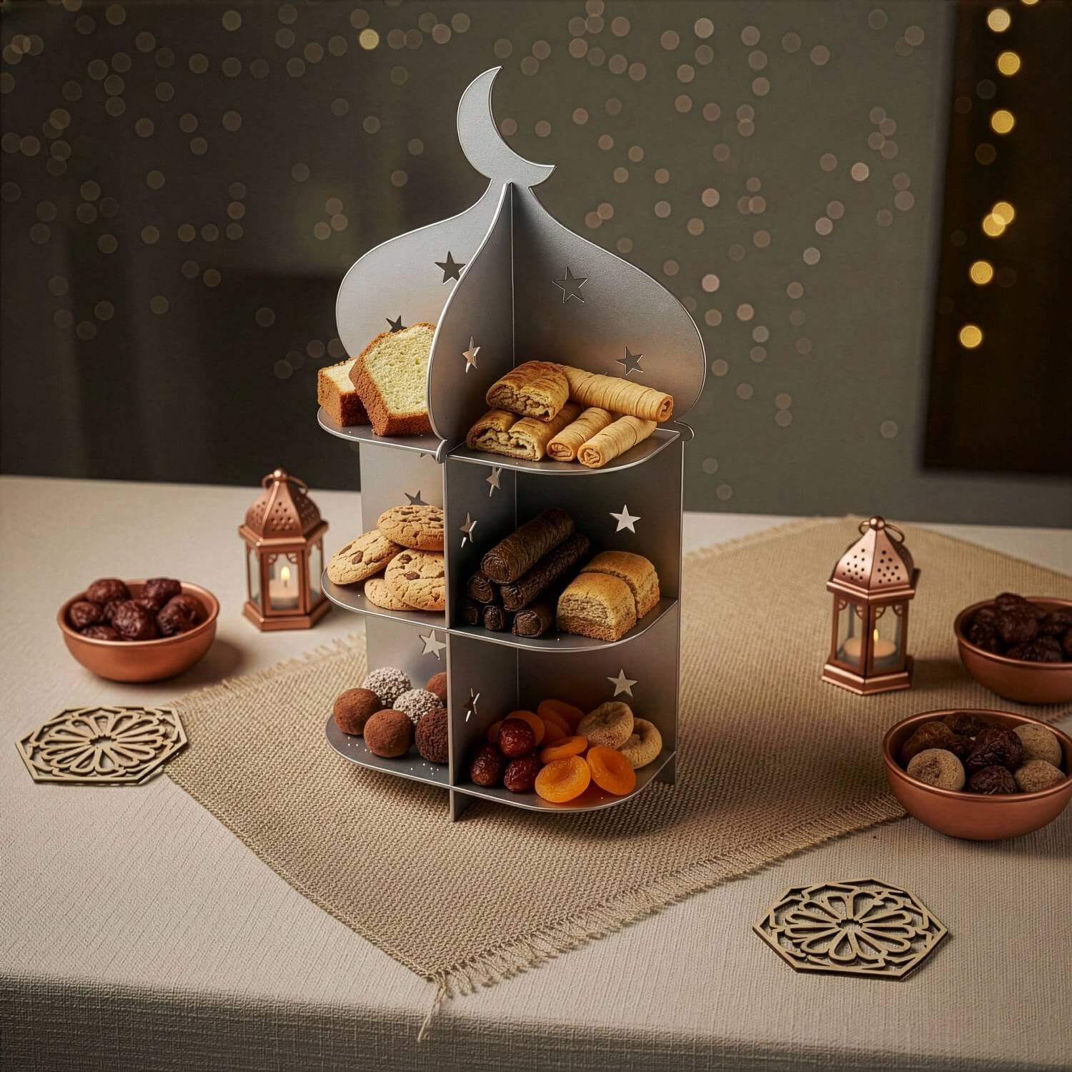 Metal Minaret Serving Stand – Ramadan Iftar Date & Sweet Tray - Image 25