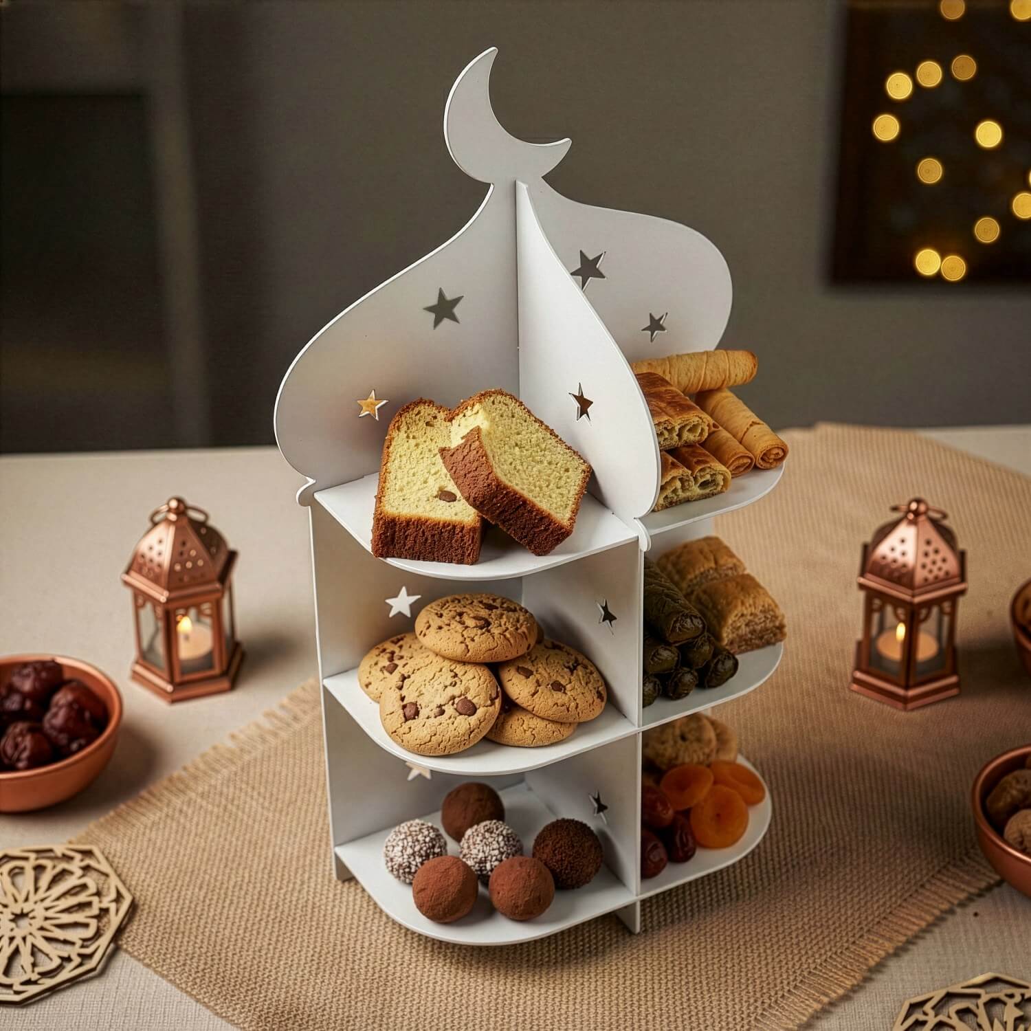 Metal Minaret Serving Stand – Ramadan Iftar Date & Sweet Tray - Image 28