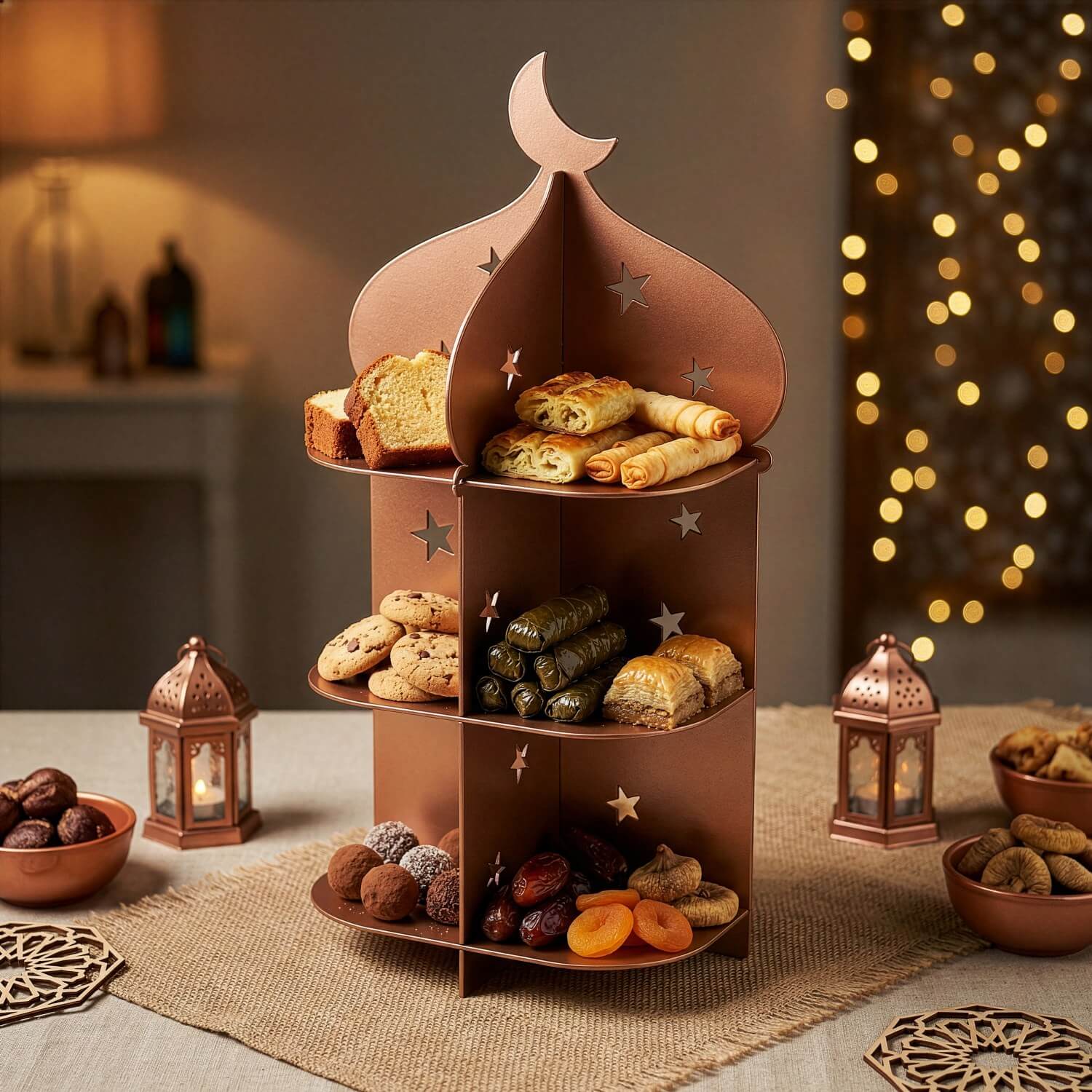 Metal Minaret Serving Stand – Ramadan Iftar Date & Sweet Tray - Image 5