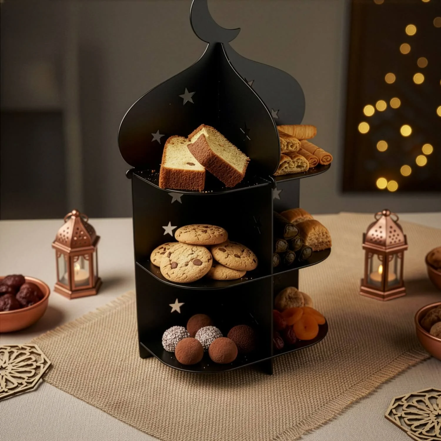 Metal Minaret Serving Stand – Ramadan Iftar Date & Sweet Tray - Image 9