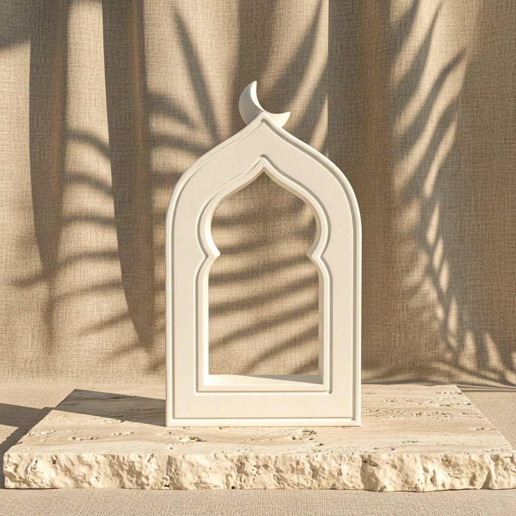 Mihrab Stone Arch with Crescent Moon – Minimalist Islamic Decor - Image 2