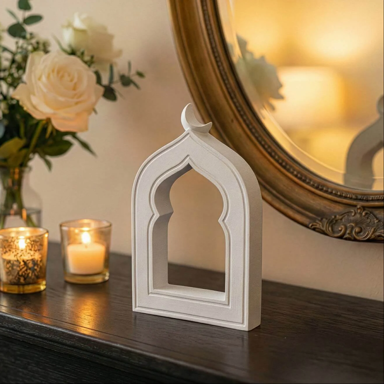 Mihrab Stone Arch with Crescent Moon – Minimalist Islamic Decor - Image 5