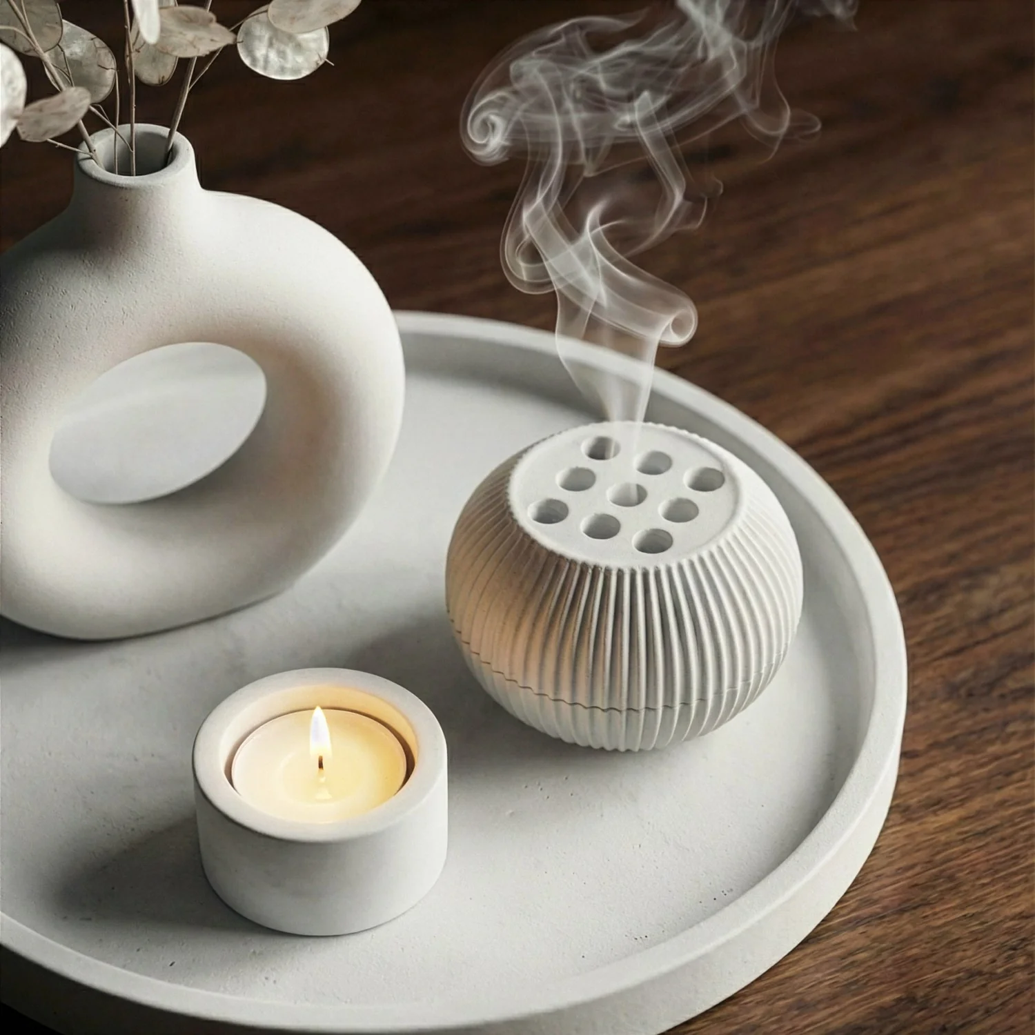 Modern Minimalist 2-Piece Stone Incense Burner – Closable Geometric Mabkhara - Image 4