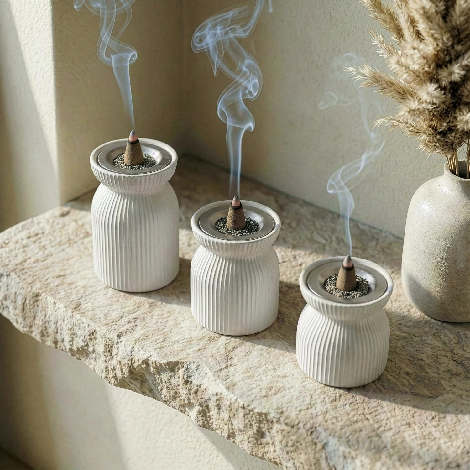 Modern Tiered Stone Mabkhara (Set of 3) – Minimalist Incense Burners - Image 4