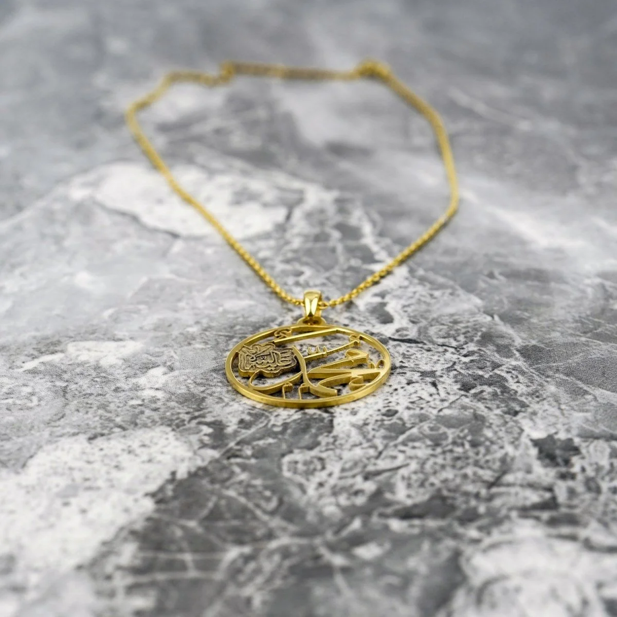 Muhammad Written Muslim Jewelry - 18K Gold Plated Silver Pendant - Image 9