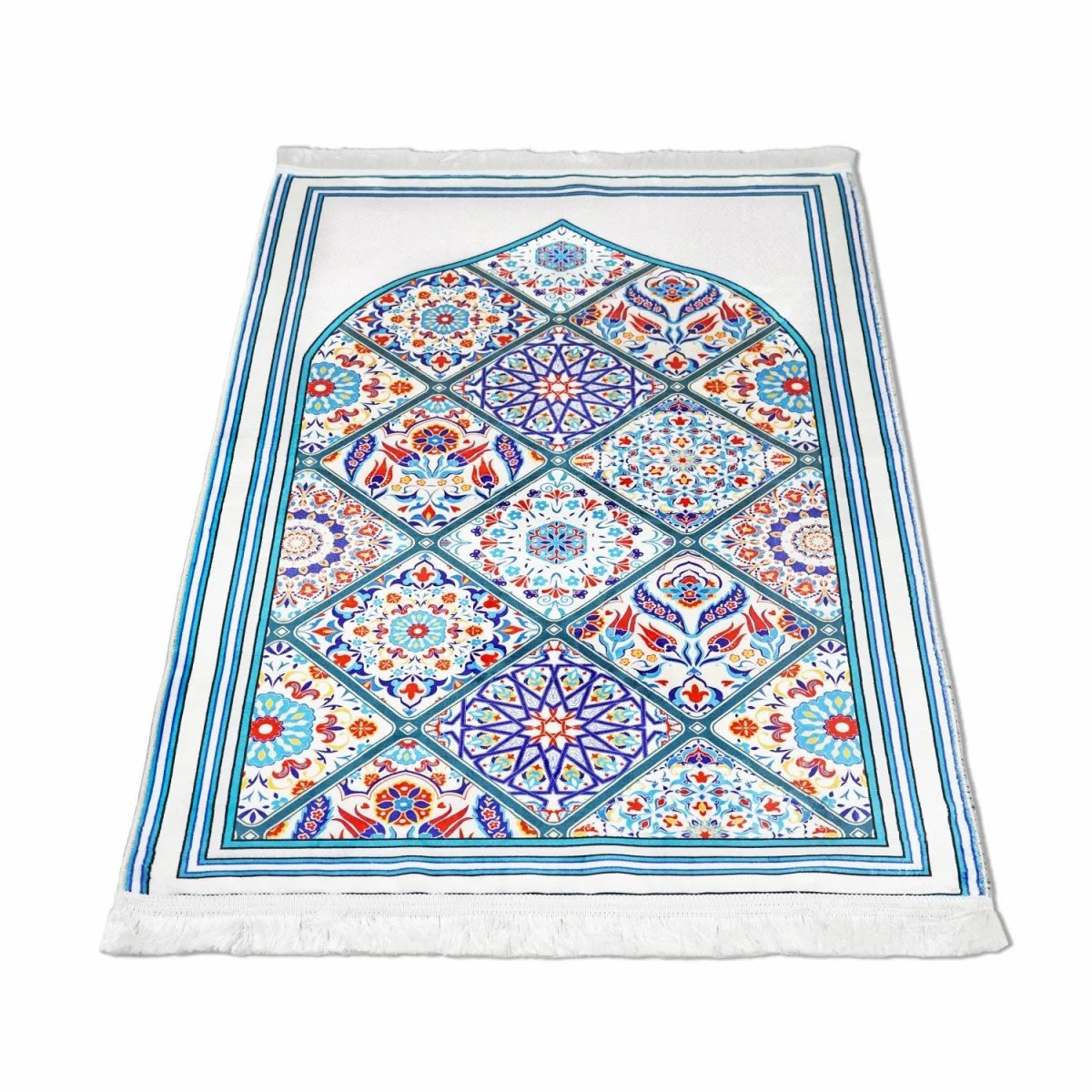 Muslim Prayer Mat - Blue & Green Mosaic Design - Image 4