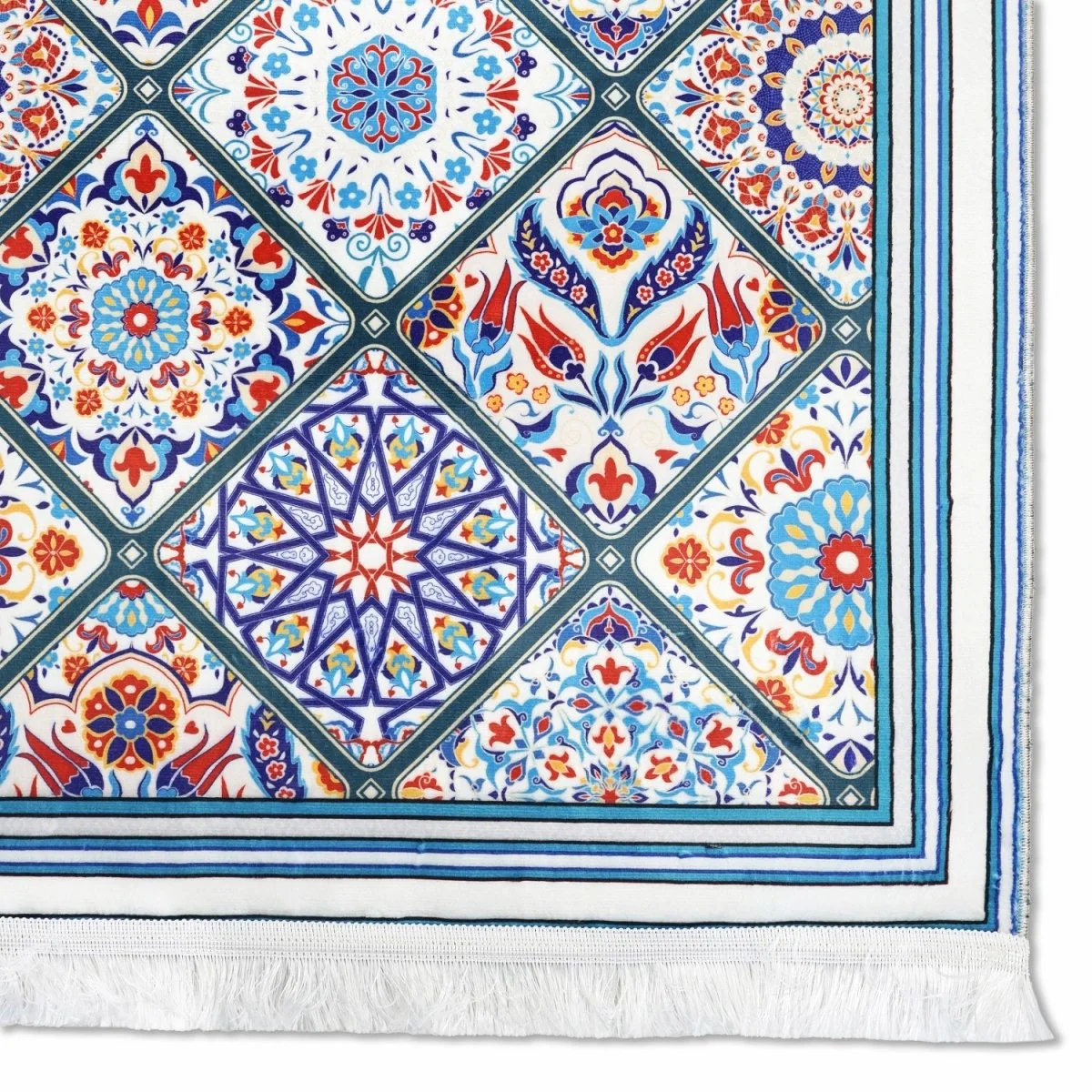 Muslim Prayer Mat - Blue & Green Mosaic Design - Image 5