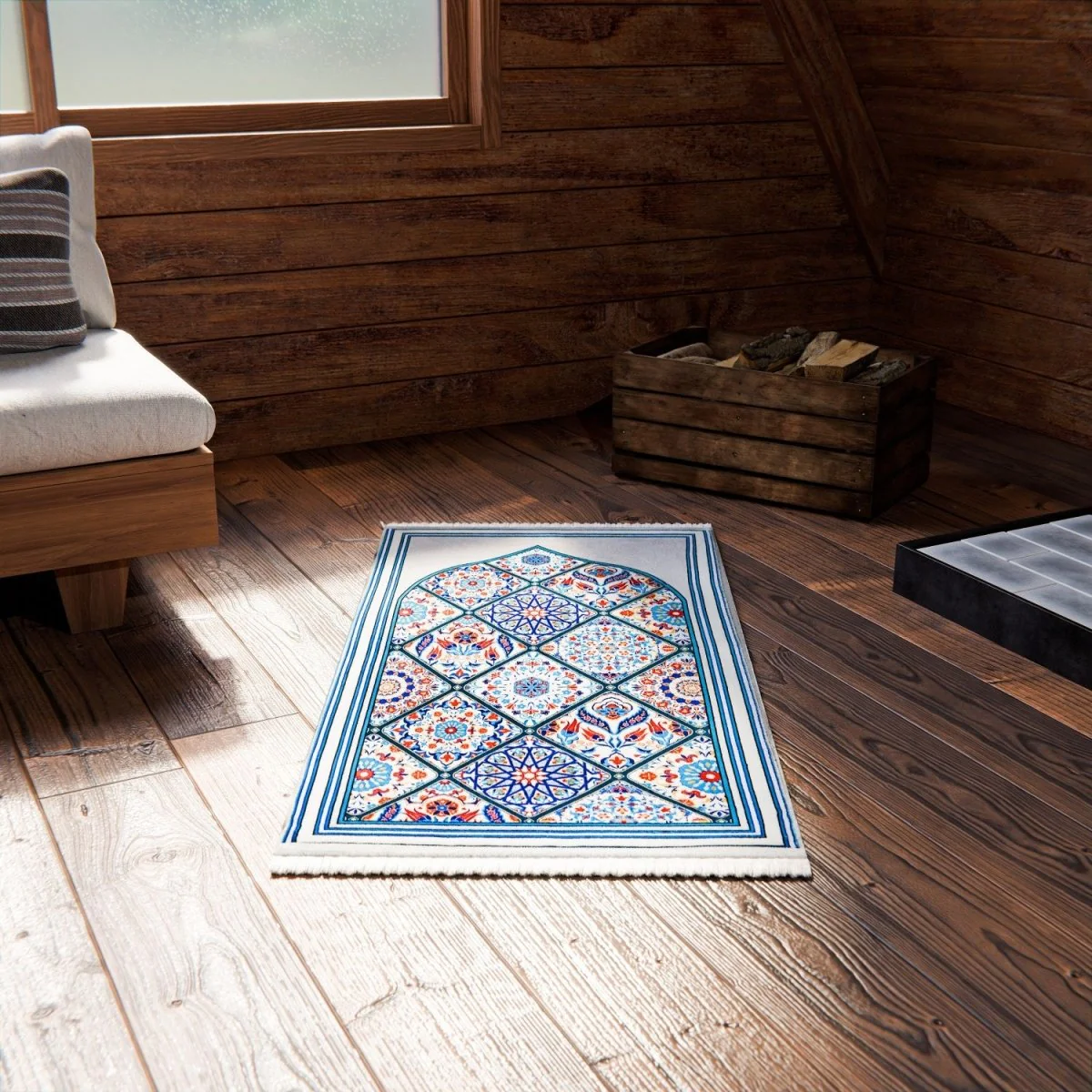 Muslim Prayer Mat - Blue & Green Mosaic Design - Image 7