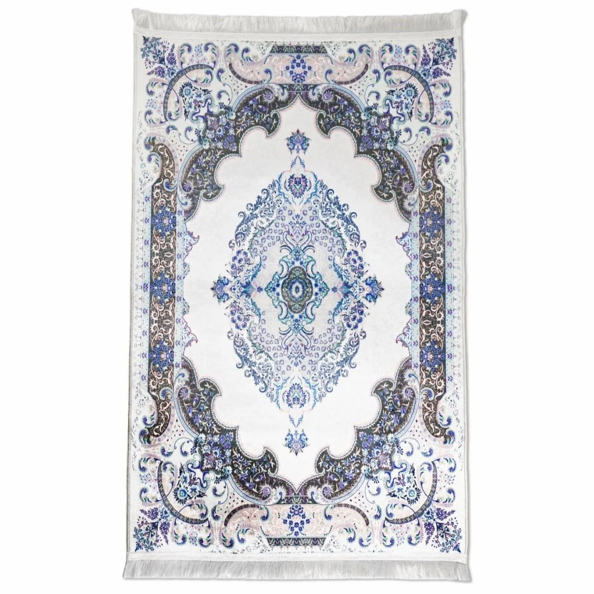 Muslim Prayer Mat - White & Blue Diamond Design
