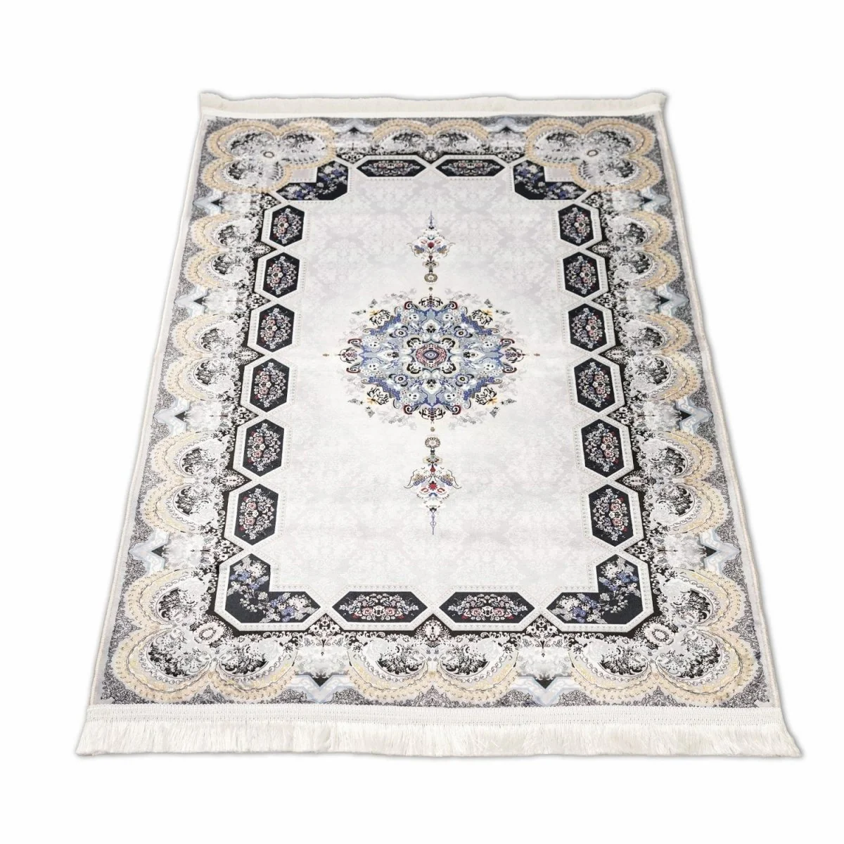Muslim Prayer Mat - White & Gold Intricate Patterns - Image 3