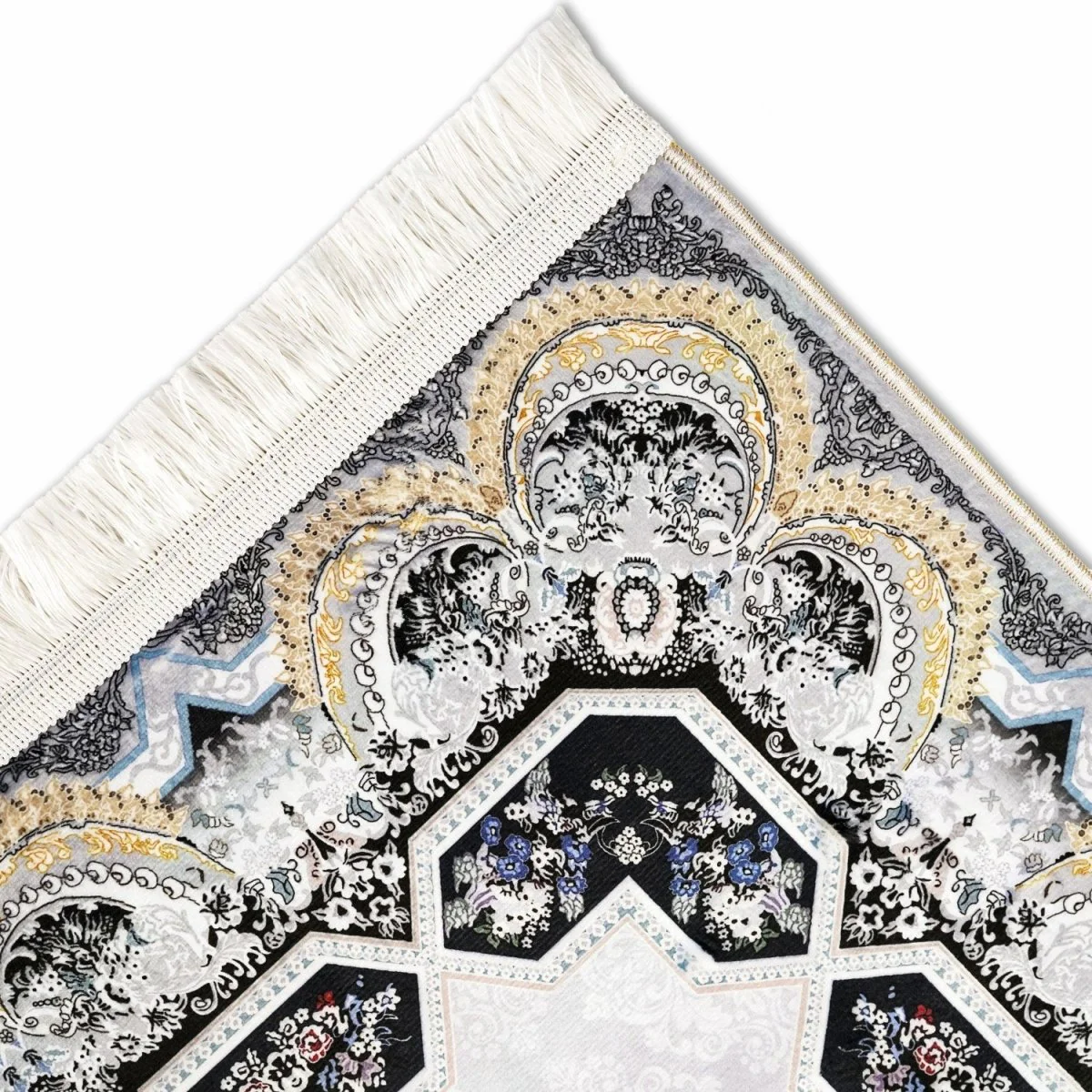 Muslim Prayer Mat - White & Gold Intricate Patterns - Image 6