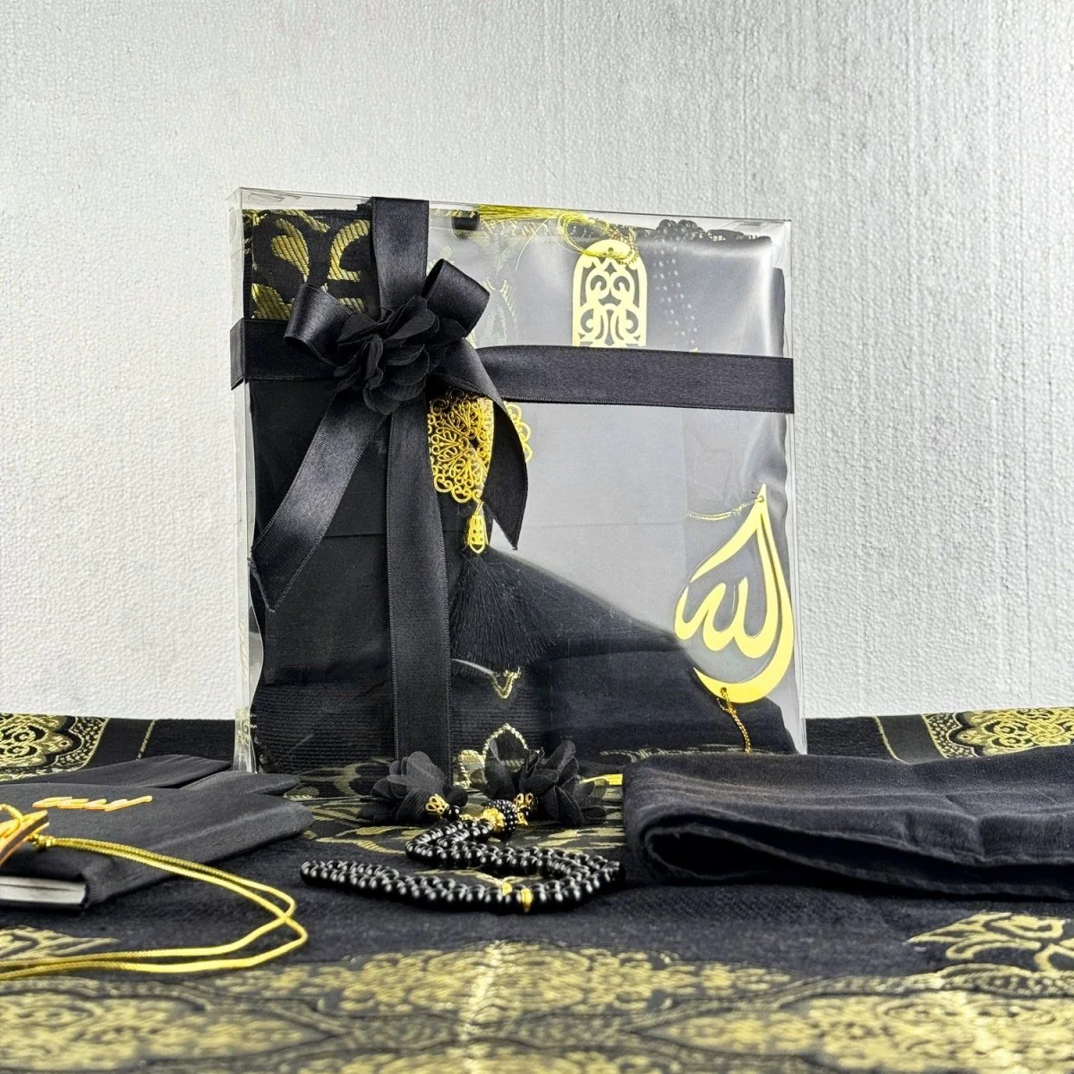 Muslim Prayer Rug, Black Color Prayer Set - Islamic Gift - Image 6