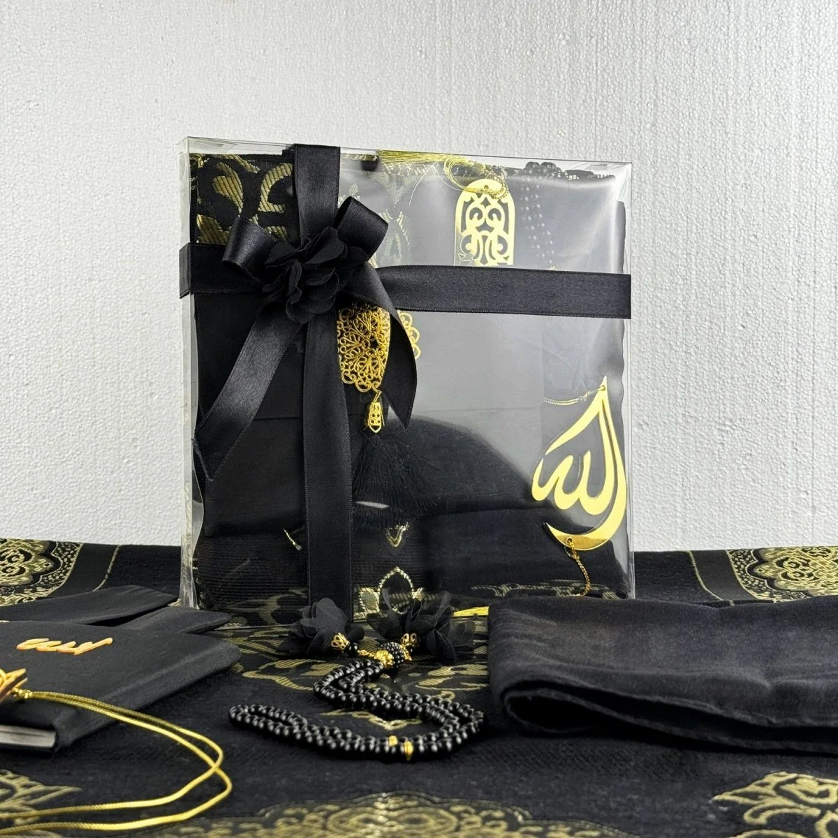 Muslim Prayer Rug, Black Color Prayer Set - Islamic Gift - Image 7