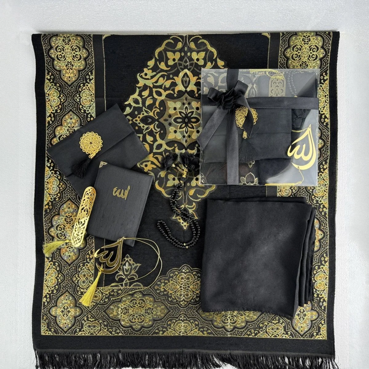 Muslim Prayer Rug, Black Color Prayer Set - Islamic Gift - Image 9