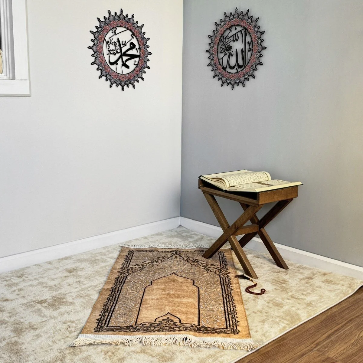 Muslim Prayer Rug and Beads - Brown Set - Image 7