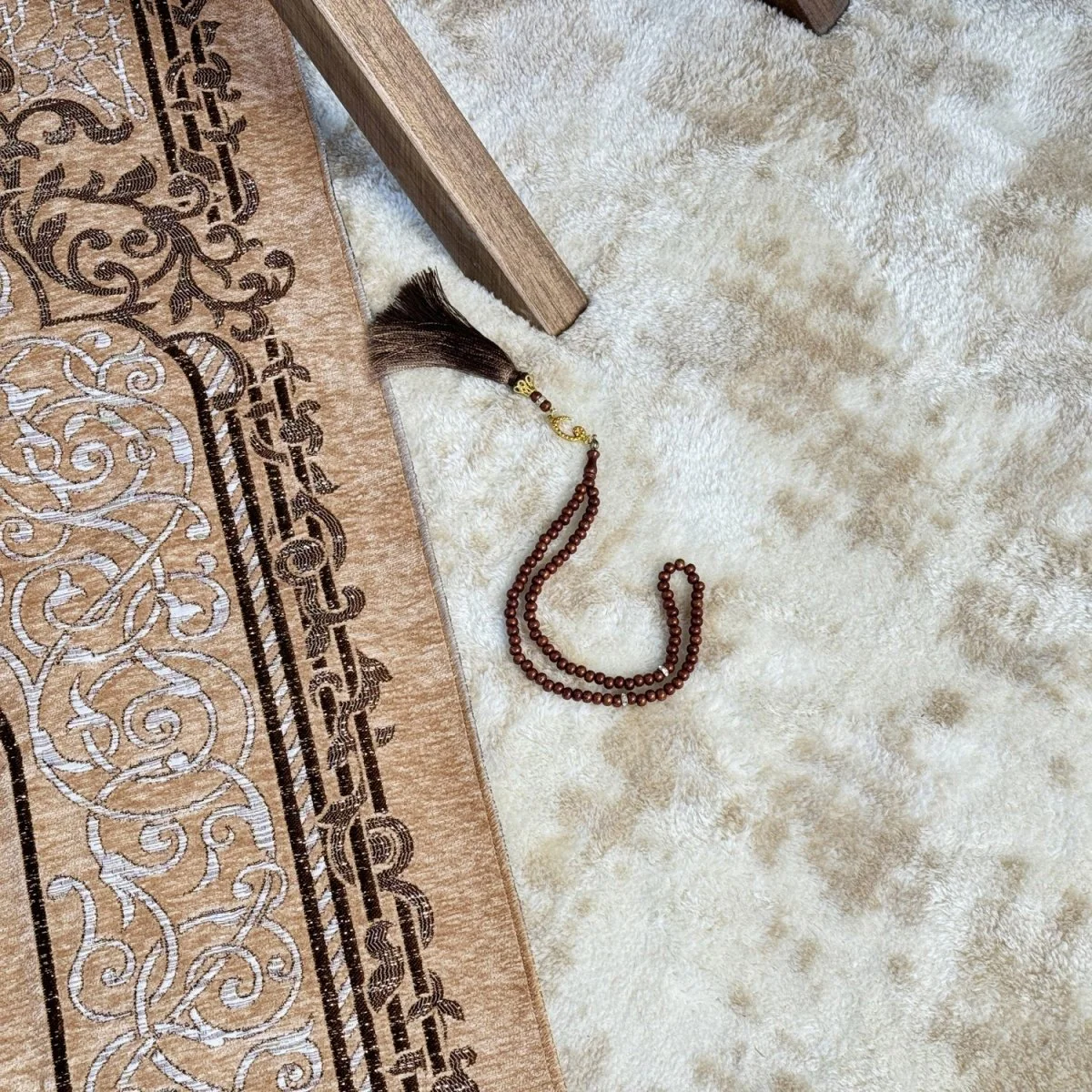 Muslim Prayer Rug and Beads - Brown Set - Image 9