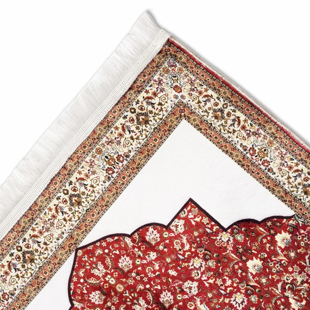 Muslim Prayer Rug with Deep Red Floral Patterns - Image 7