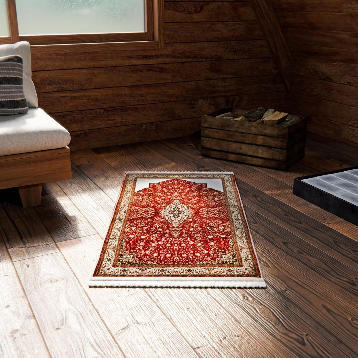 Muslim Prayer Rug with Deep Red Floral Patterns - Image 8