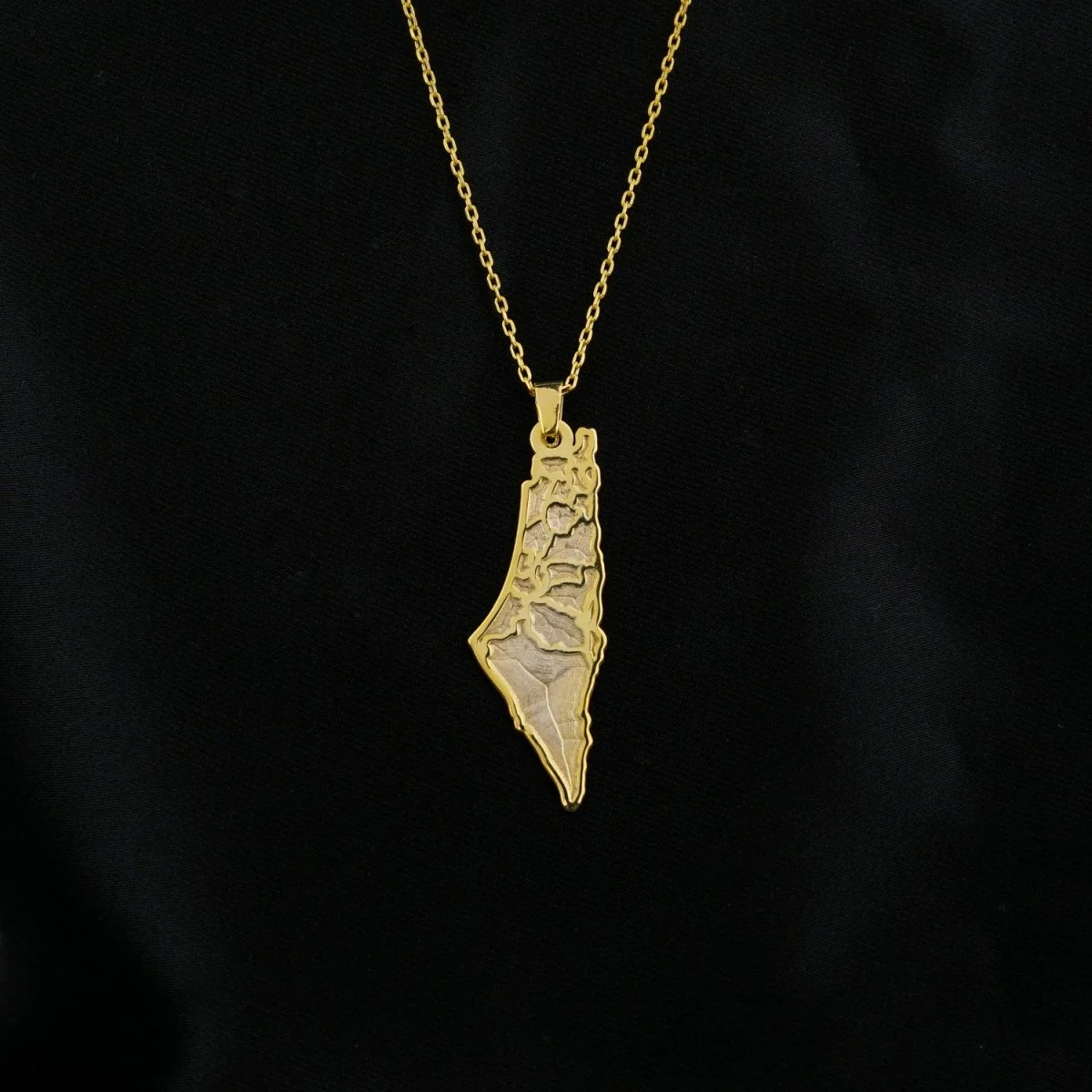 Palestine Gold Necklace - 18K Gold Plated Silver | Engraved Map of Palestine
