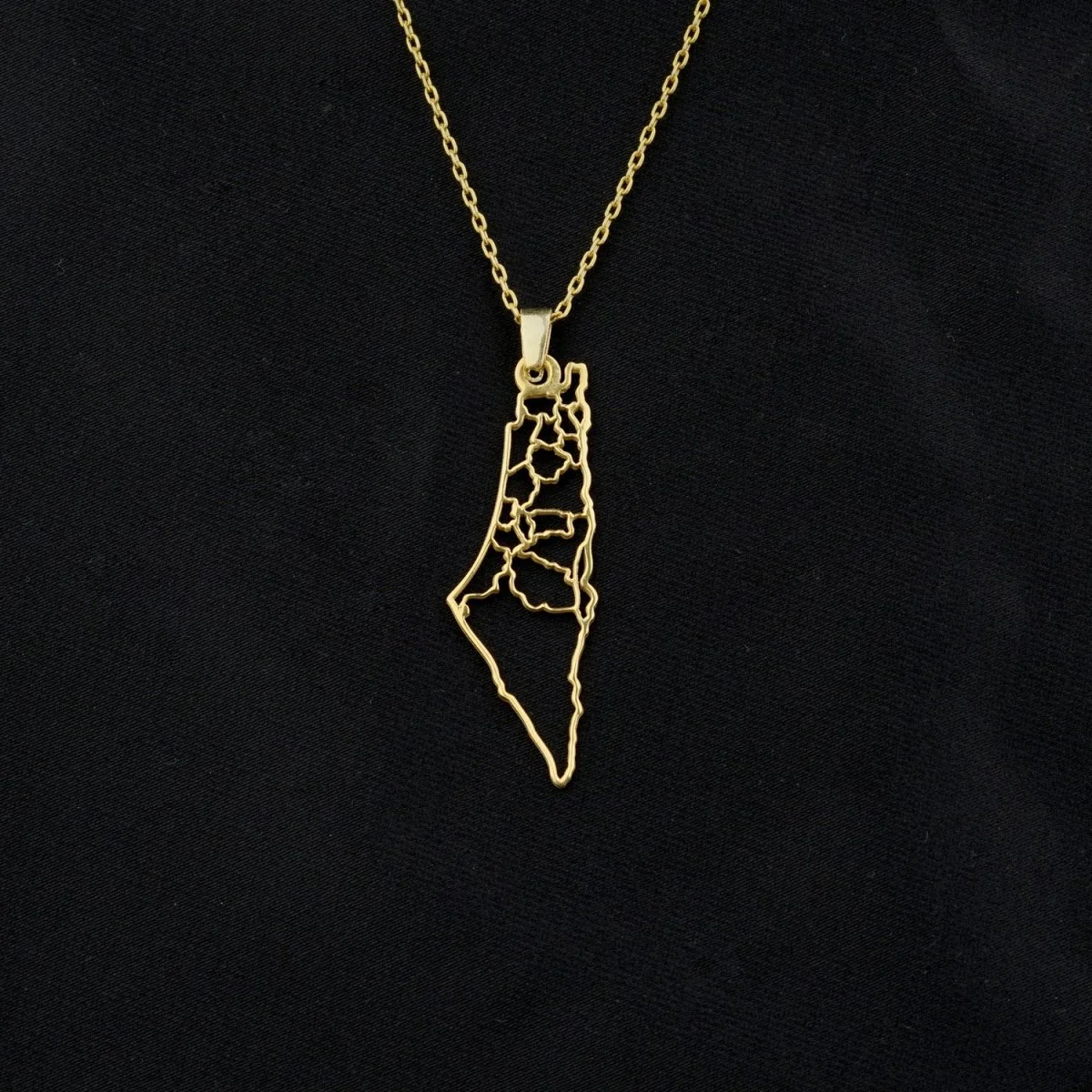 Palestine Map Necklace - 18K Gold Plated Silver Palestine Map Frame Pendant