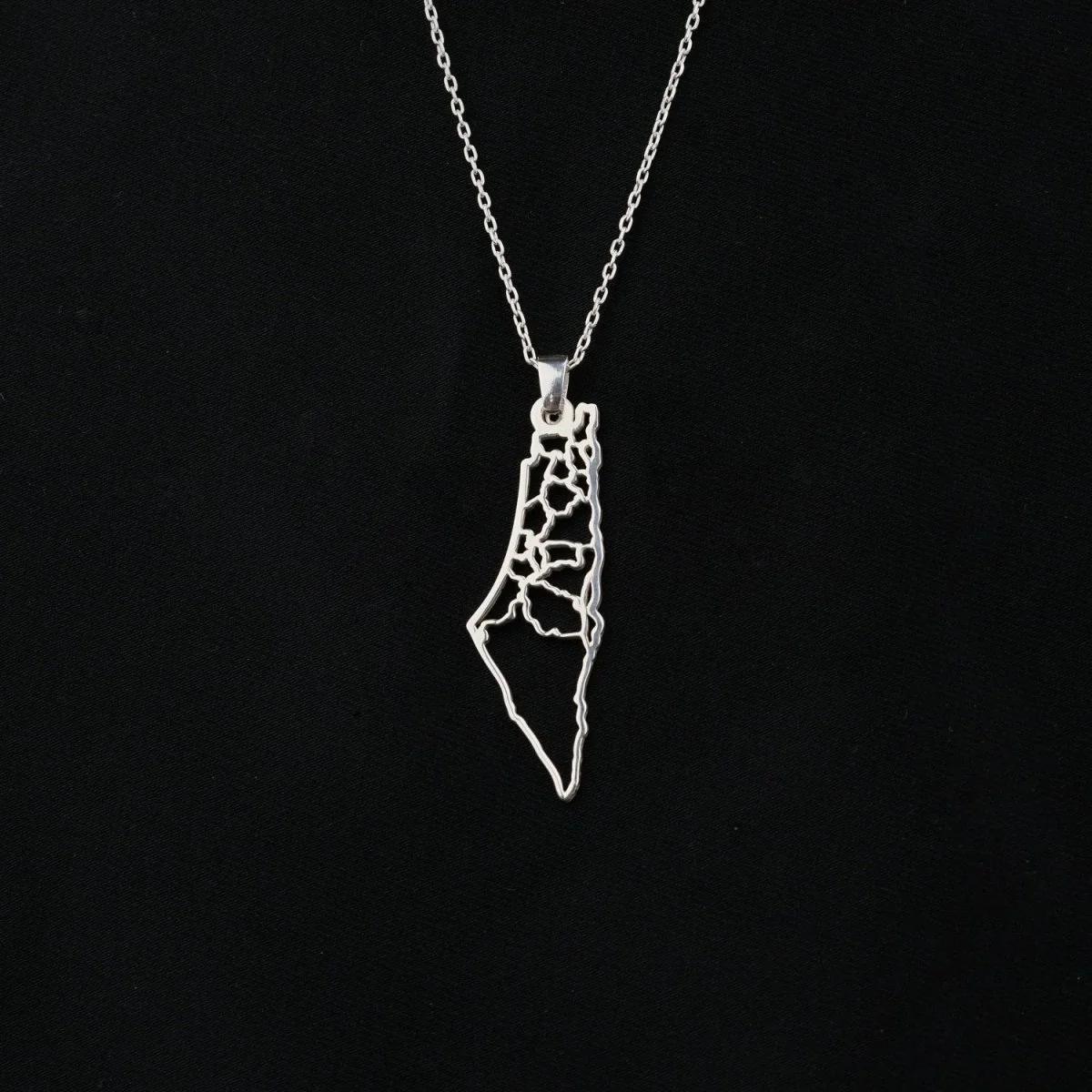 Palestine Map Necklace - 18K Gold Plated Silver Palestine Map Frame Pendant - Image 2