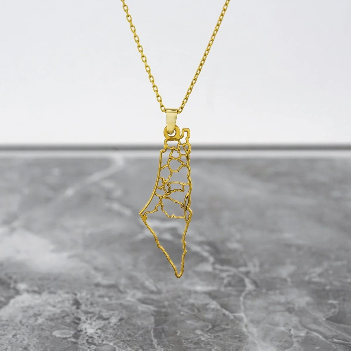 Palestine Map Necklace - 18K Gold Plated Silver Palestine Map Frame Pendant - Image 5