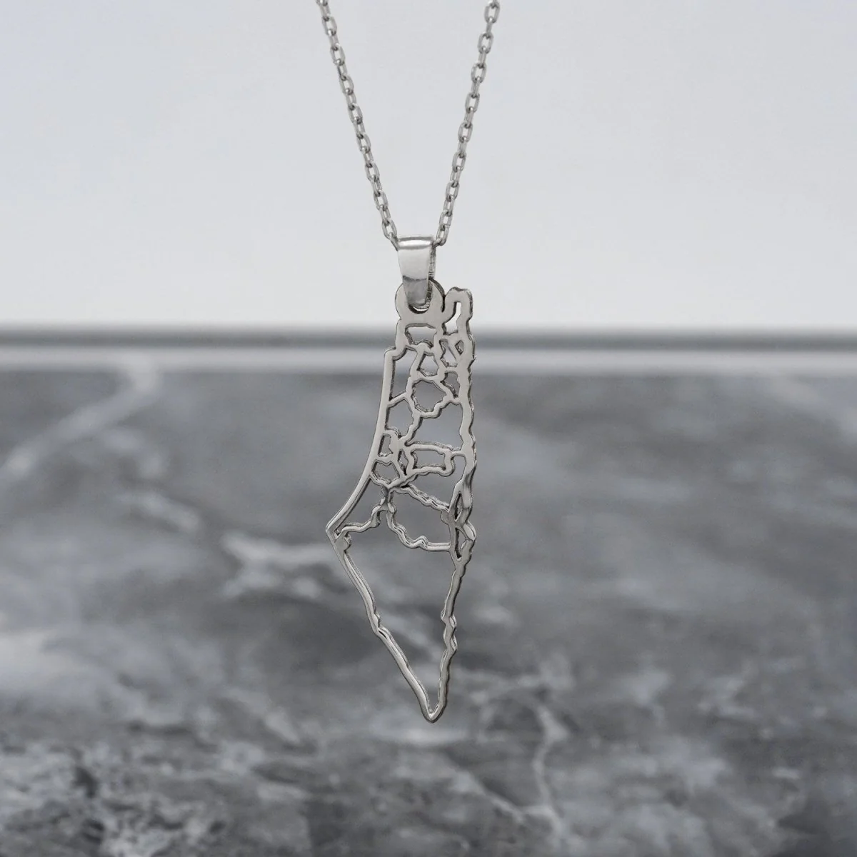 Palestine Map Necklace - 18K Gold Plated Silver Palestine Map Frame Pendant - Image 6