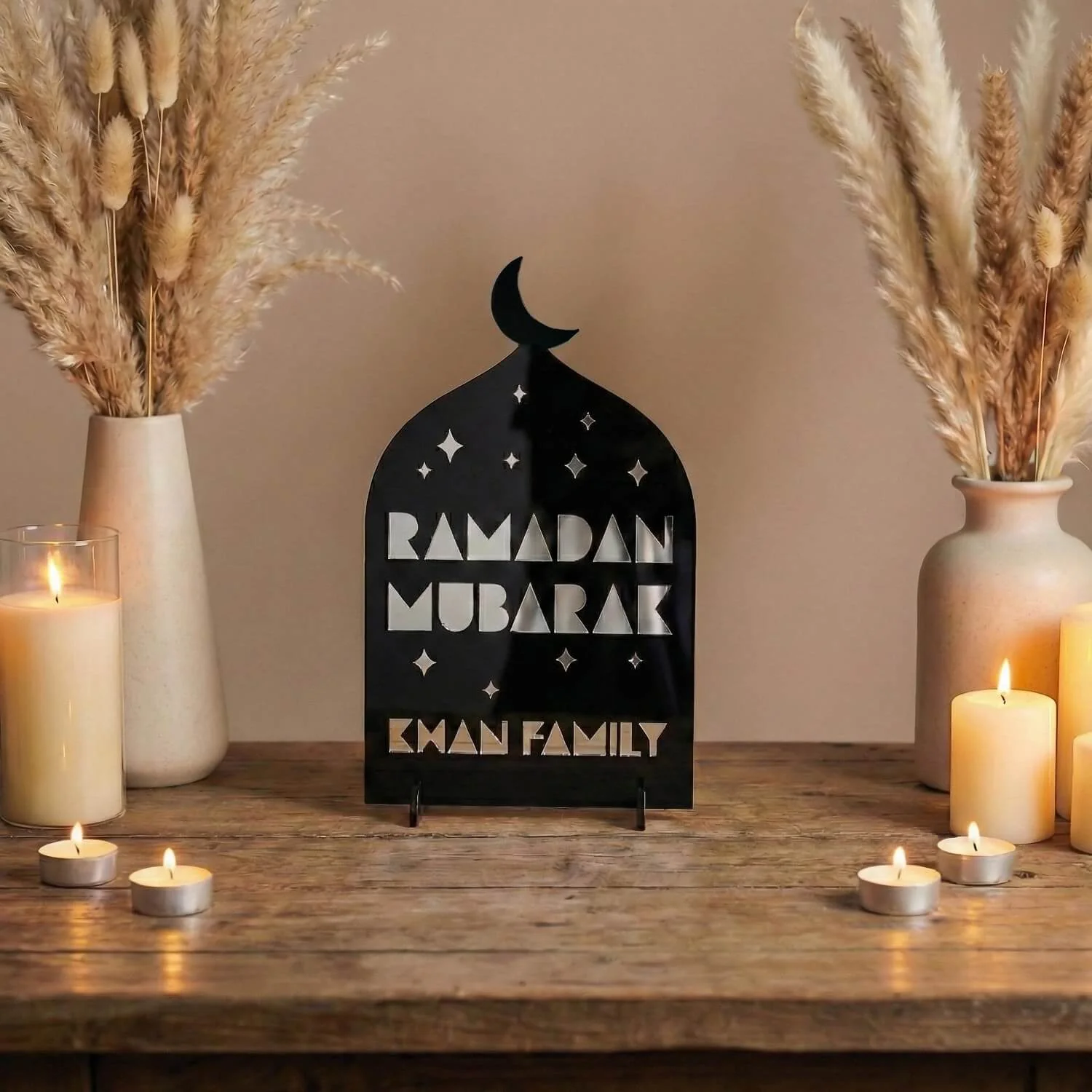 Personalized Ramadan Mubarak Stand – Cosmic Family Sign - Image 3