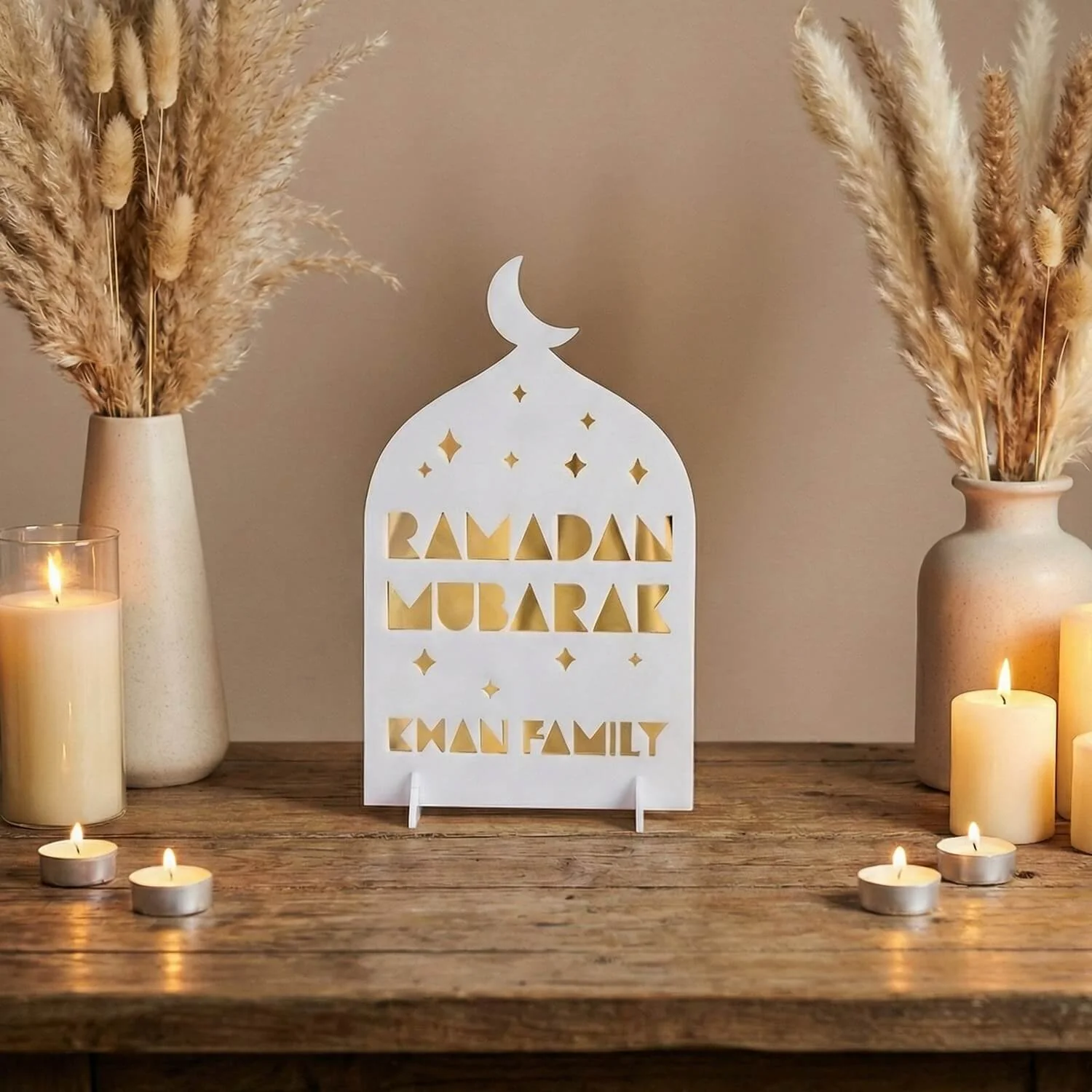 Personalized Ramadan Mubarak Stand – Cosmic Family Sign - Image 4