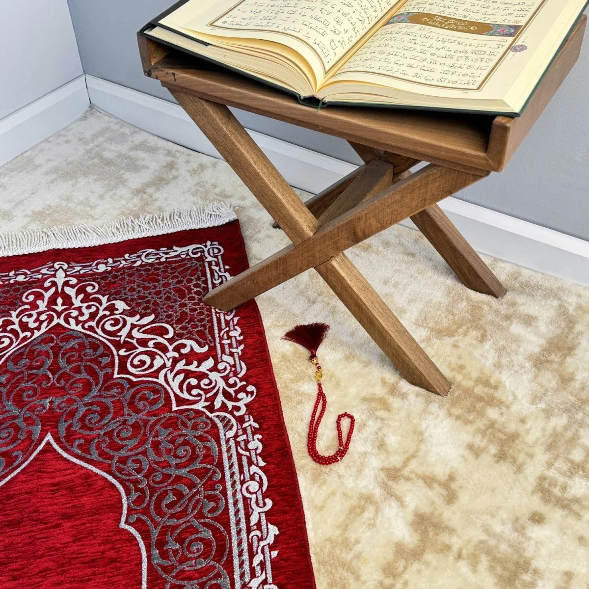Prayer Mat and Beads Set - Red Prayer Rug, Islamic Gift - Image 5
