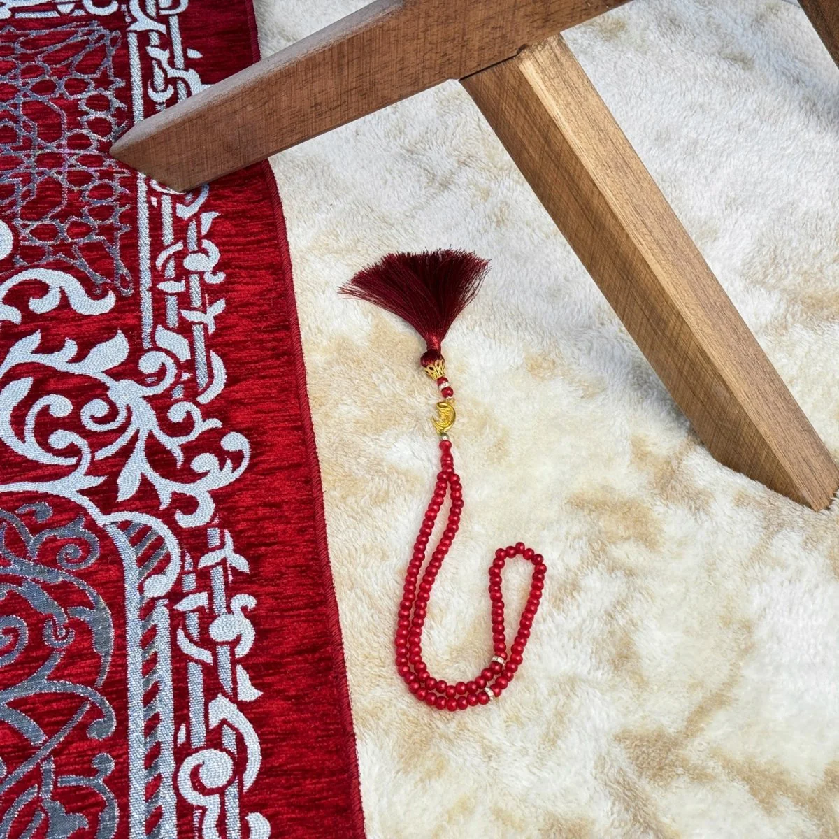 Prayer Mat and Beads Set - Red Prayer Rug, Islamic Gift - Image 6