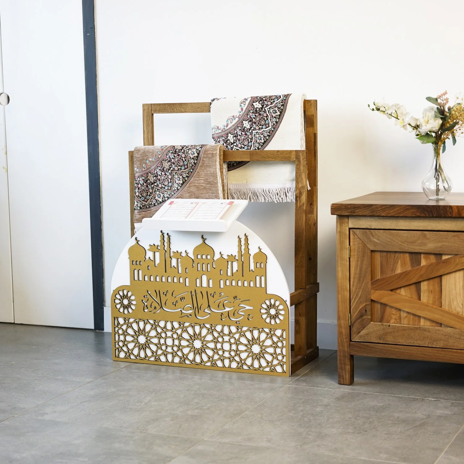 Wooden Prayer Rug and Mat Holder and Quran Stand - Image 26