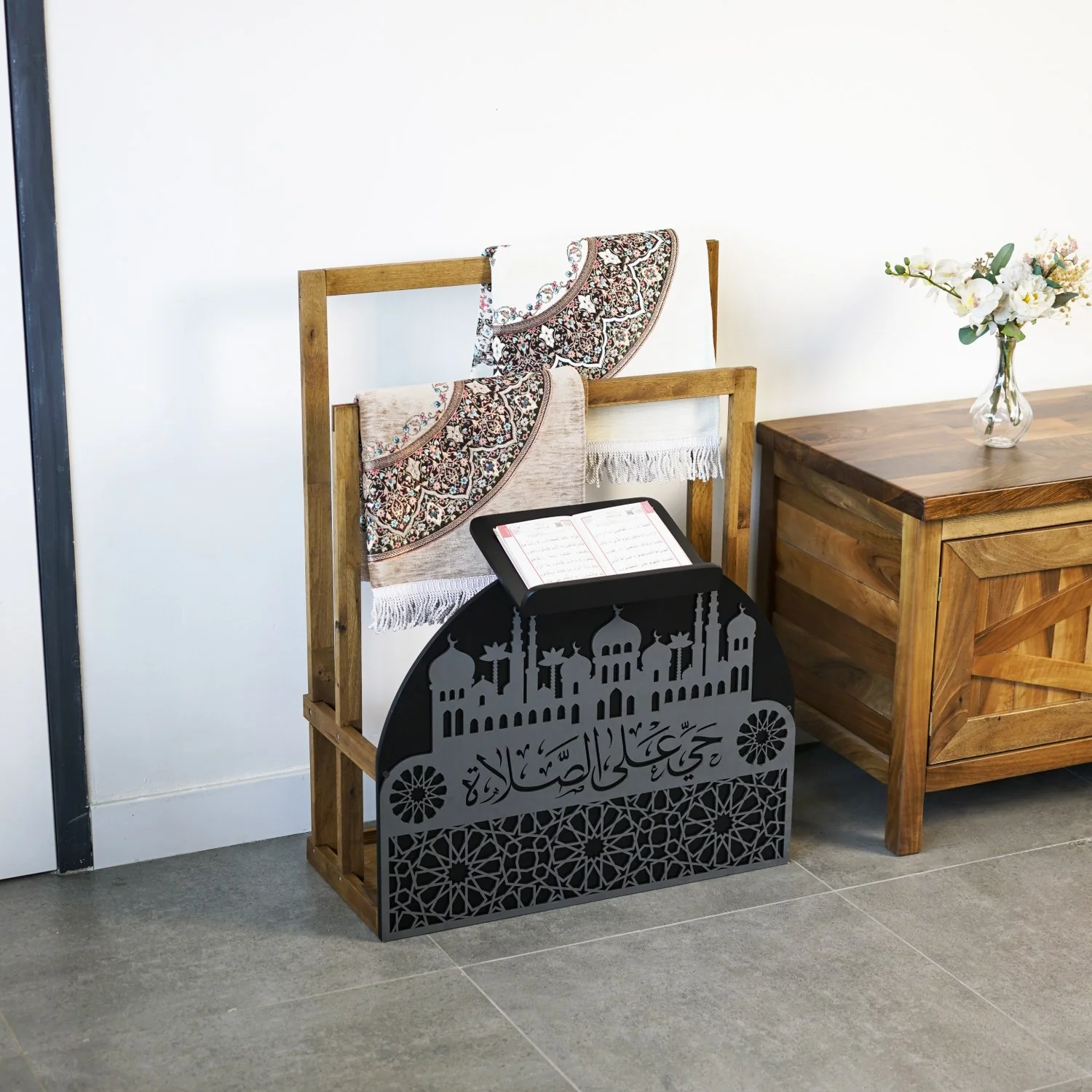 Wooden Prayer Rug and Mat Holder and Quran Stand - Image 31