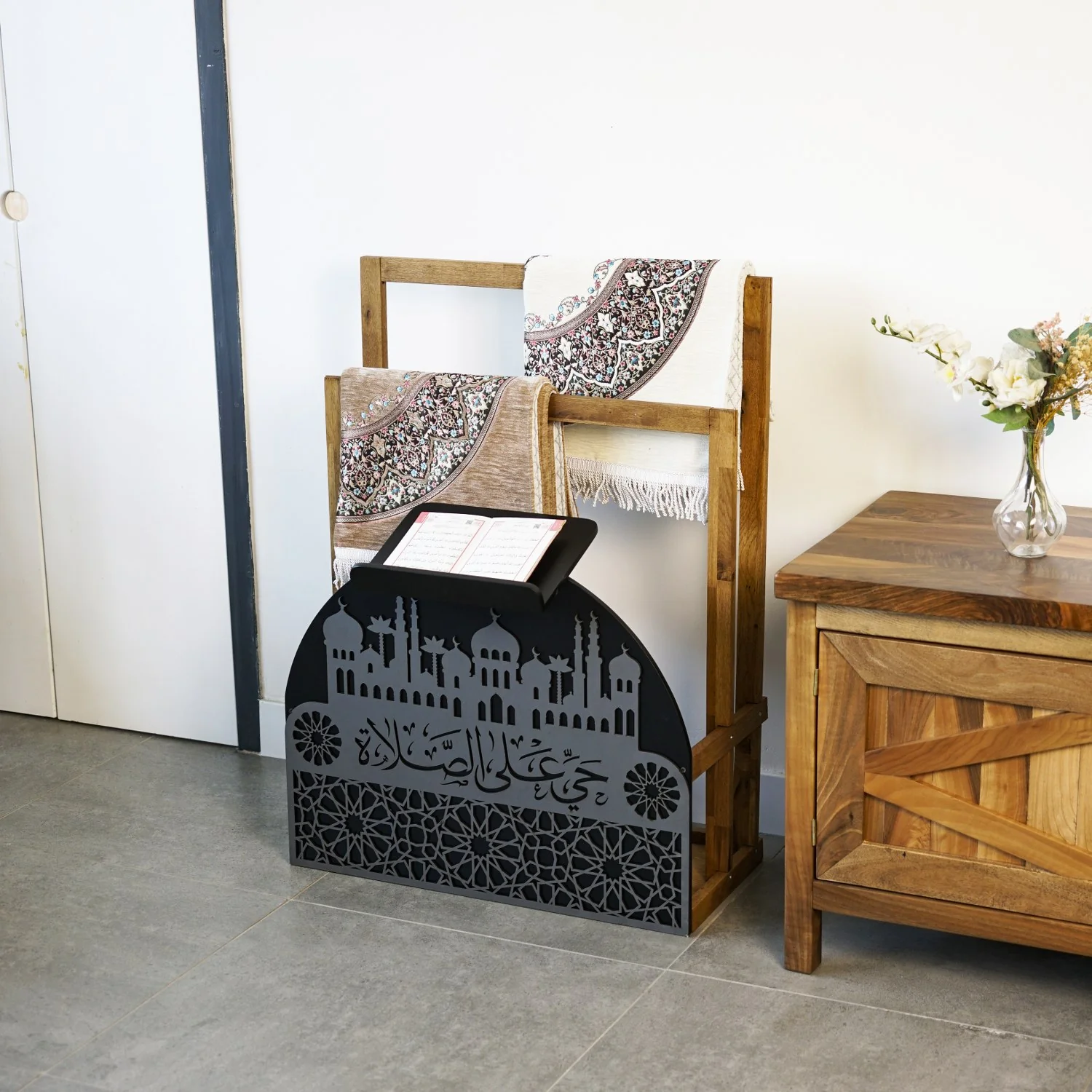 Wooden Prayer Rug and Mat Holder and Quran Stand - Image 33