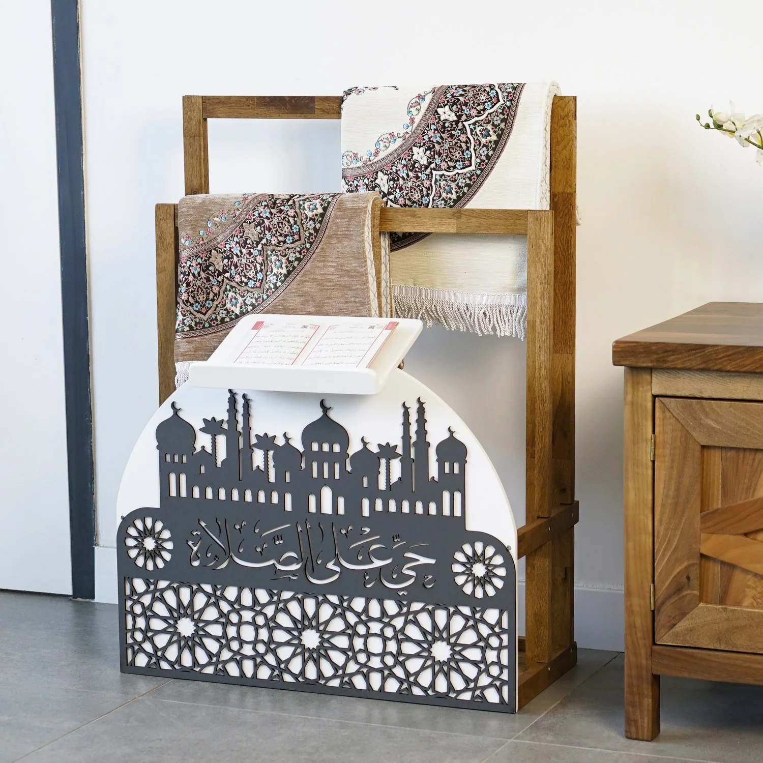 Wooden Prayer Rug and Mat Holder and Quran Stand - Image 8