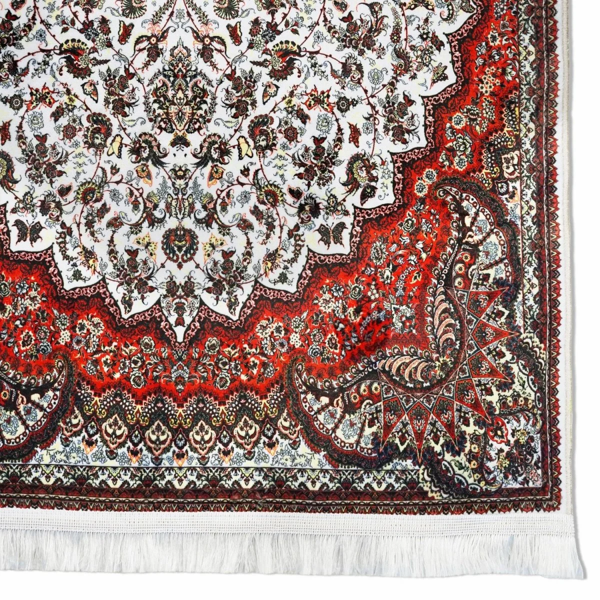 Prayer Rug Islamic - White & Red Ornate Design Muslim Carpet Praying - Image 5