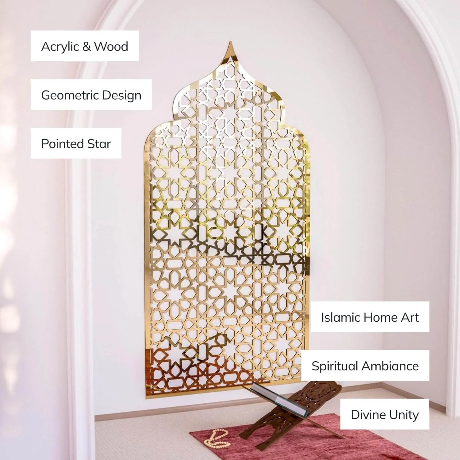 Prayer Space Interior Mihrab with Geometric Design | 8-Pointed Star Motif - Image 4