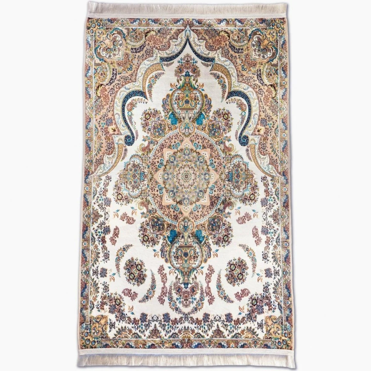 Praying Rug Islam - Ivory & Blue Floral Patterns Prayer Rug Carpet